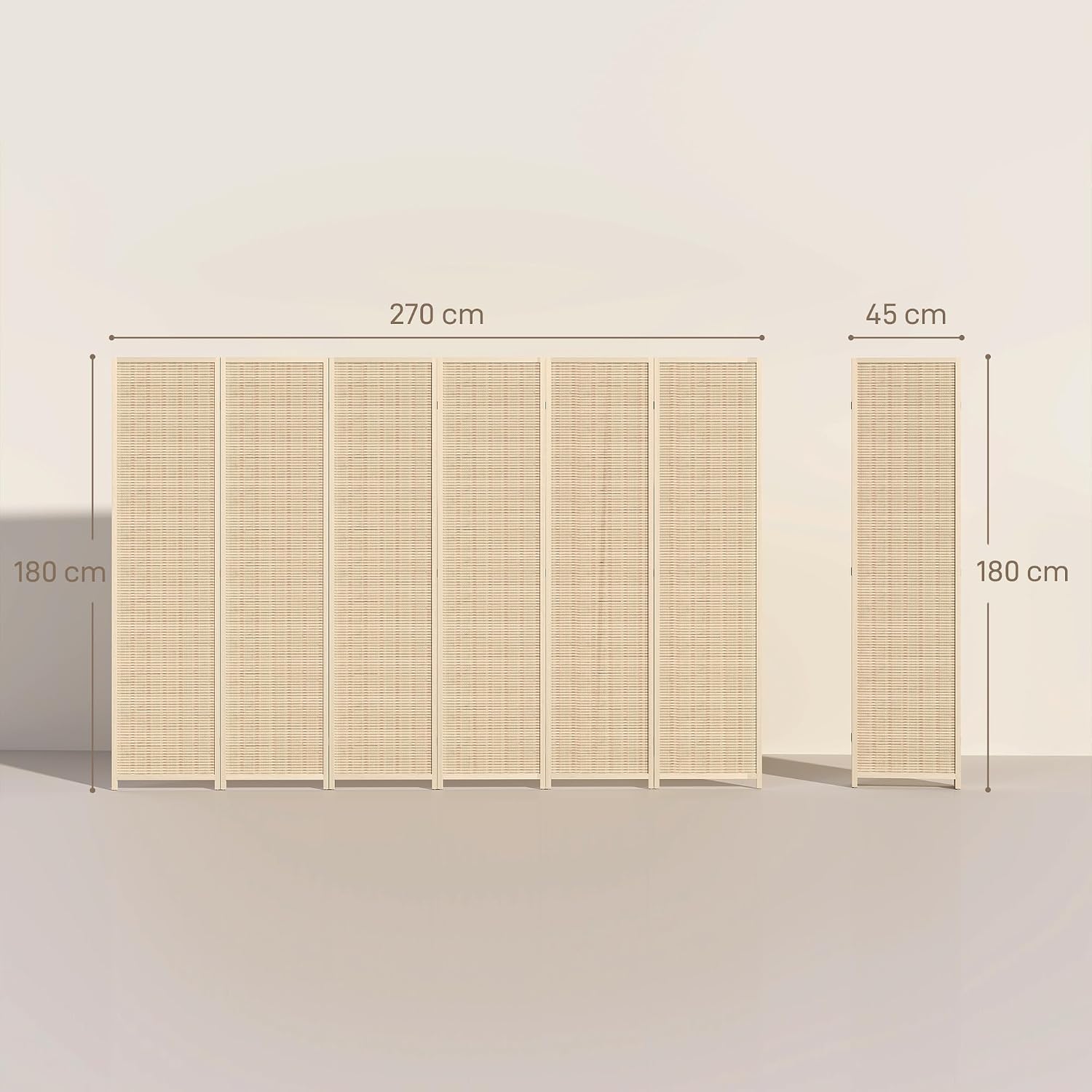 Thumbnail 6 de Paravent intérieur HOMCOM en bois 6 panneaux — 270 x 180 cm, séparateur de pièce pliable