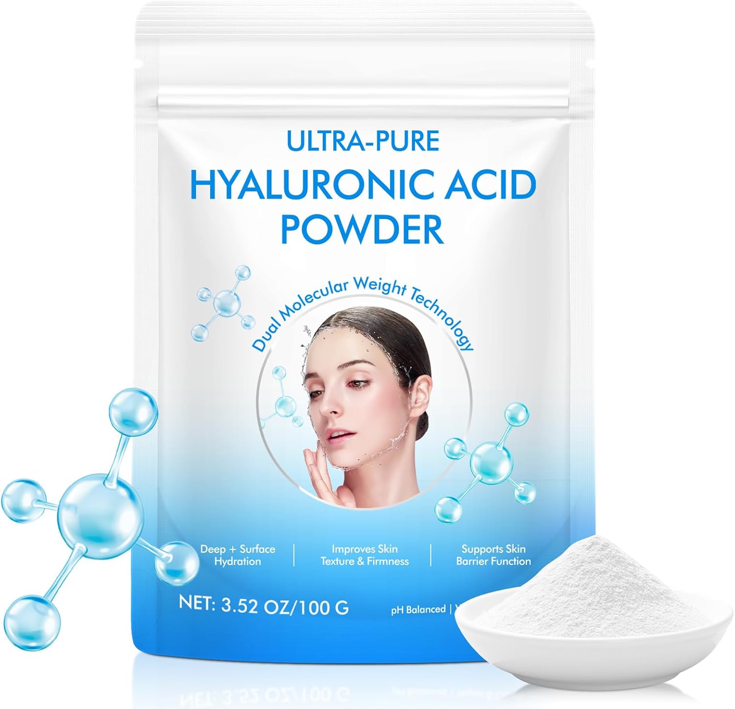 Detalle de MAYPJHEH Hyaluronic Acid Serum Powder, Dual Molecular Weight, Vegan, Water-Soluble