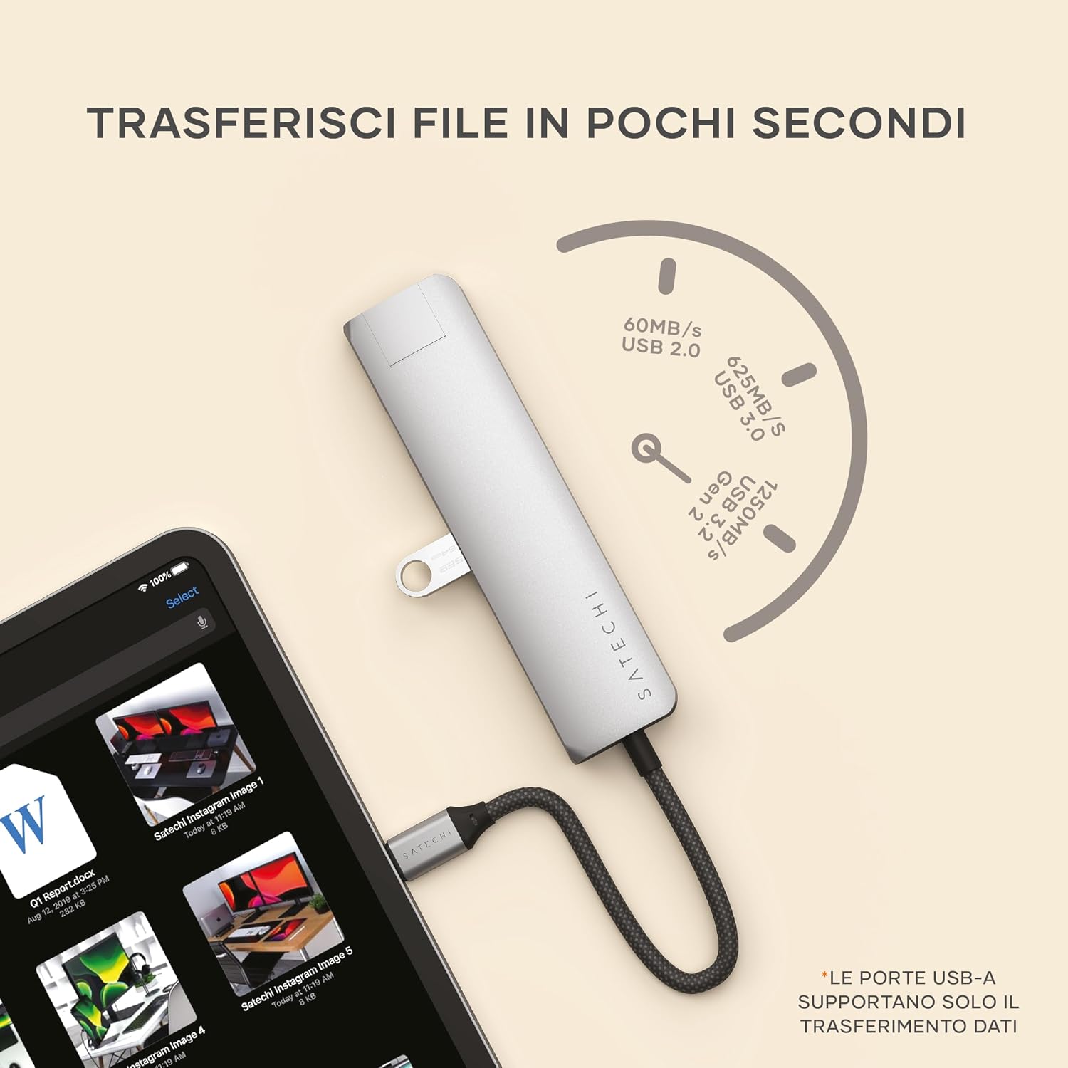 Detalle 2 de SATECHI 7 in 1 Hub USB-C Slim Plus con Ethernet, HDMI 4K@60Hz e ricarica PD 100W (grigio)