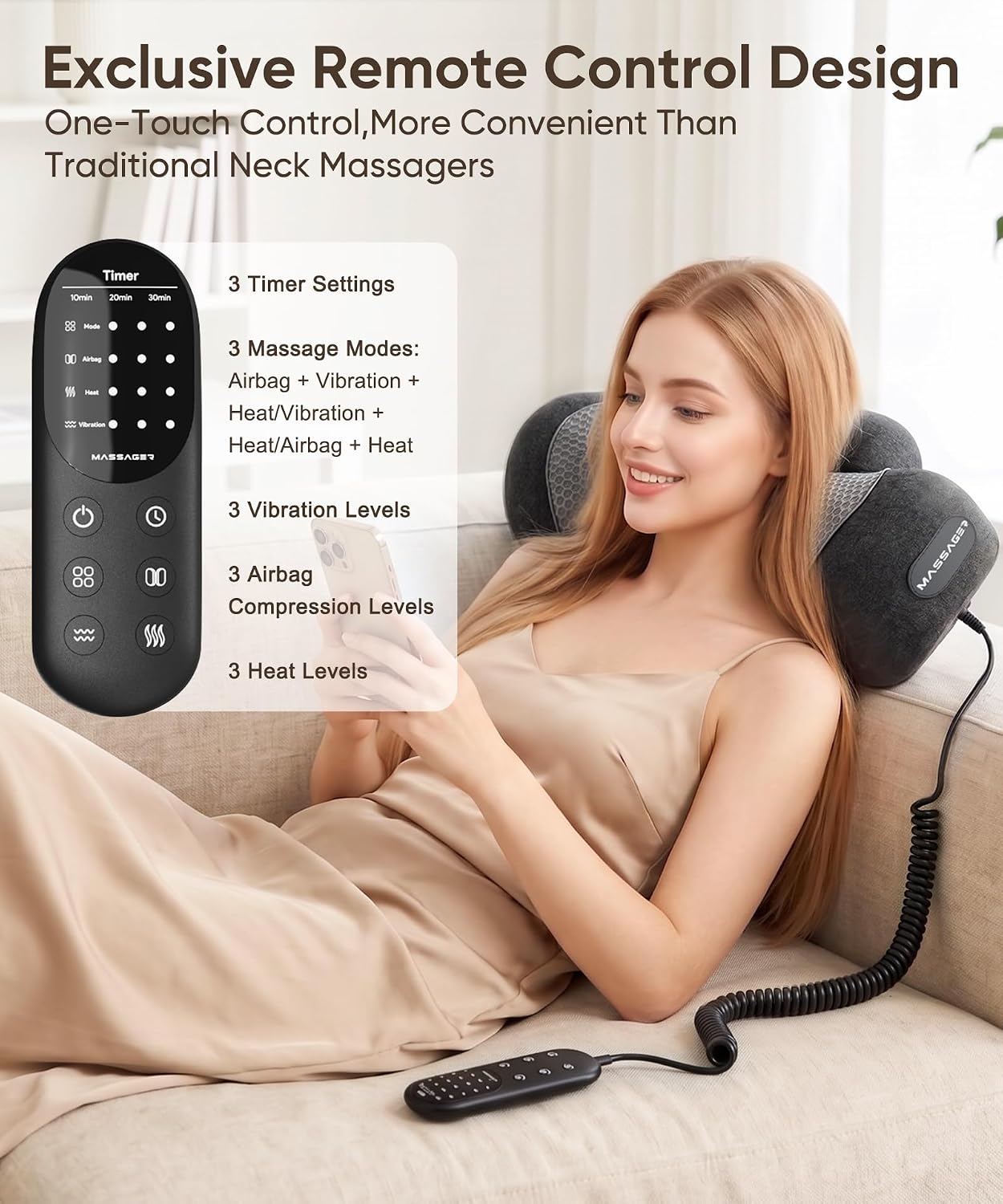 Detalle de Amkish Heated Neck Massager Pillow with Airbag Support, Massage Modes and Heat