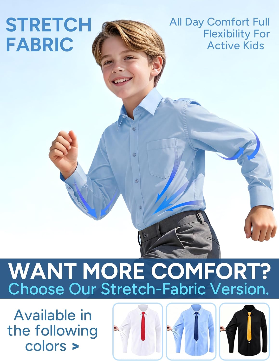 Detalle 2 de Boys’ Dress Shirt Set with Tie, Regular & Husky Fit