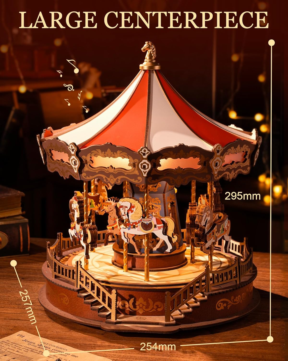 Thumbnail 5 de ROBOTIME 3D Puzzle Modellbausatz Karussell mit Musik, Licht und Holzbausatz – Erwachsenen-Variante