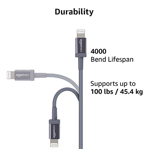 Detalle 2 de Amazon Basics Câble USB-C vers Lightning en nylon tressé, 1,8 m, gris foncé – certifié MFi pour iPhone