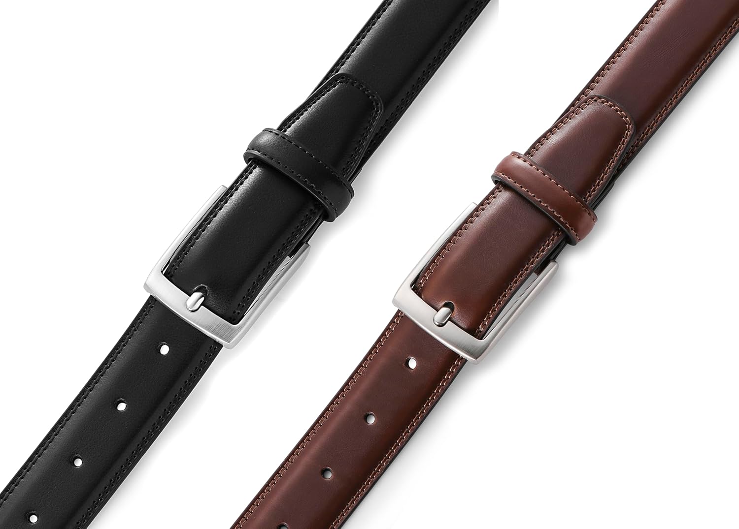 Detalle 2 de MILORDE Men's Leather Dress Belt 2-Pack โ genuine leather belts ๐