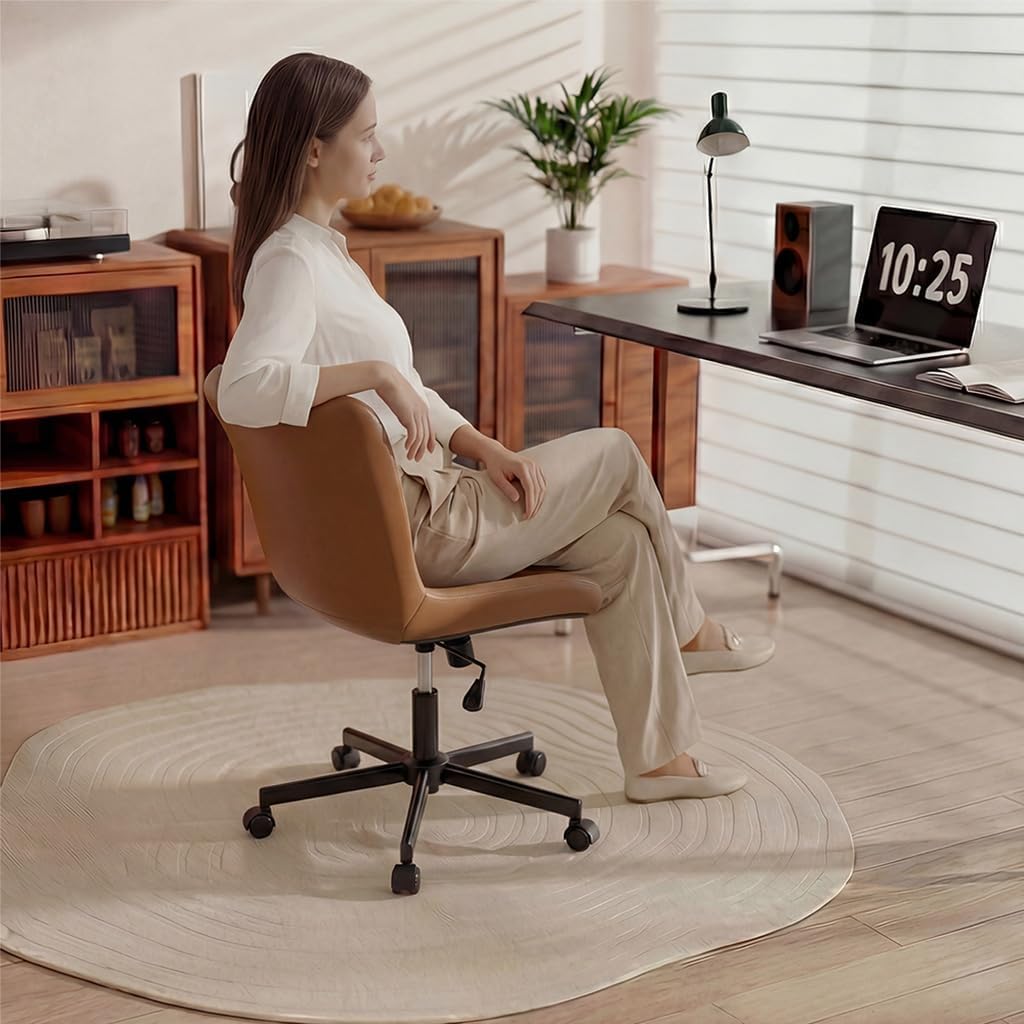 Detalle de Armless Desk Chair, Brown Leather