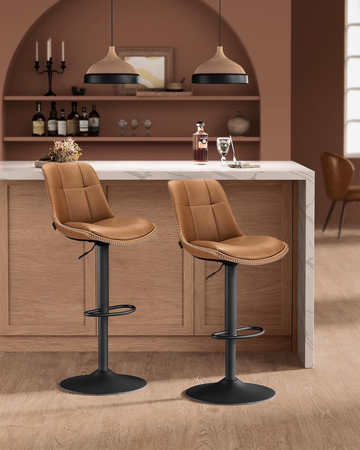 Detalle 2 de Lot de 2 tabourets de bar VASAGLE LJB095K01, assise pivotante réglable avec dossier