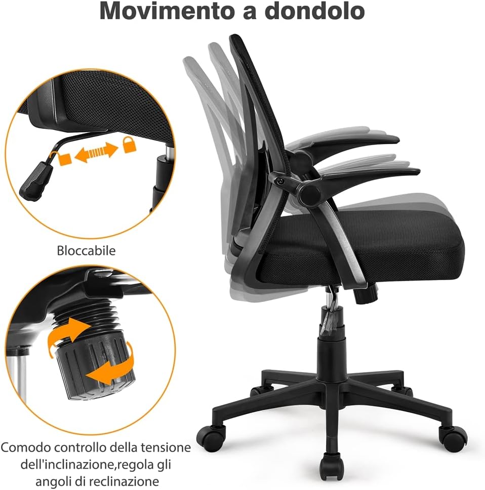 Thumbnail 4 de Yaheetech Sedia da ufficio ergonomica con supporto lombare e braccioli regolabili, schienale in rete traspirante (portata 136 kg) nera