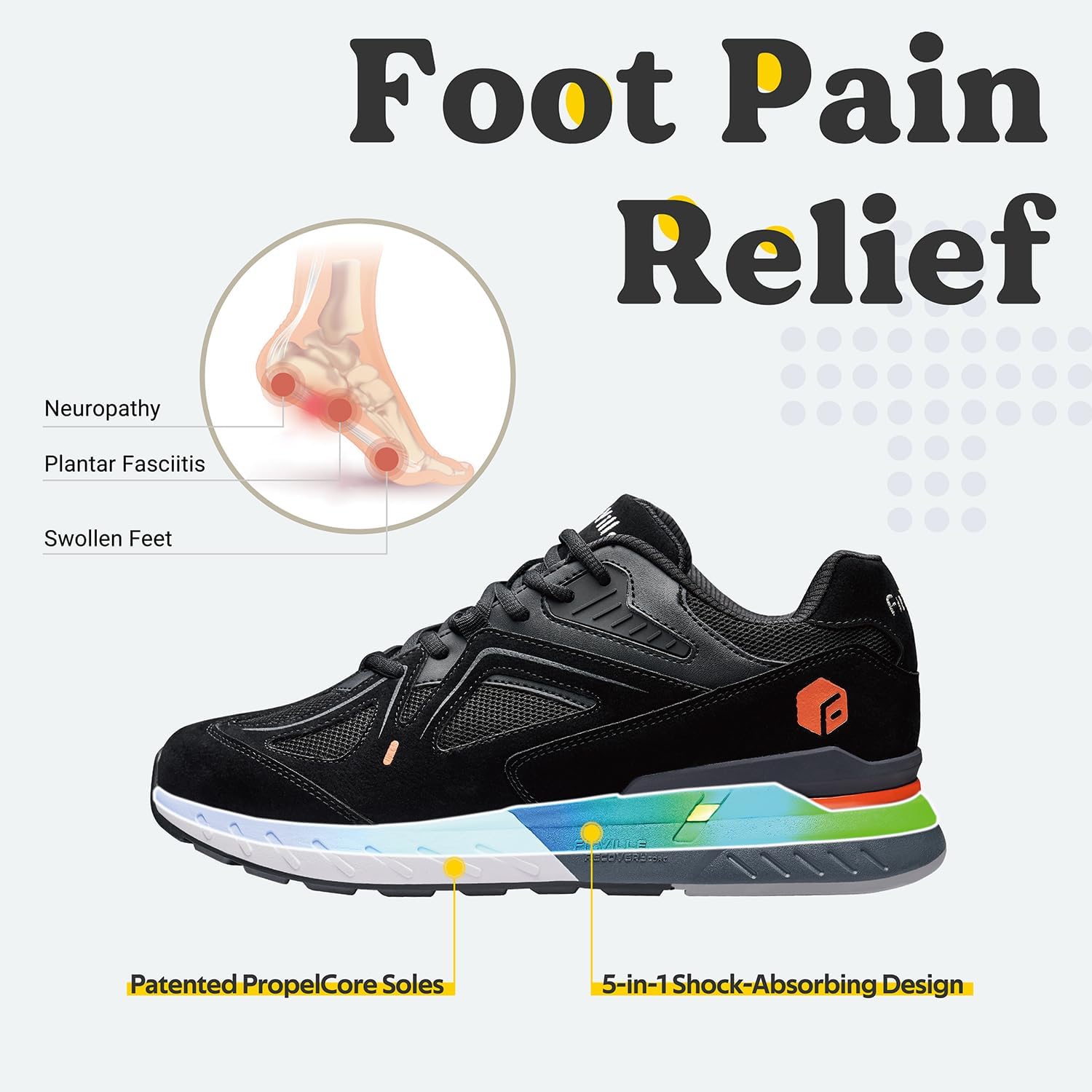 Thumbnail 4 de FitVille Mens Extra Wide Fit Trainers: Comfortable Running Sneakers for Flat Feet