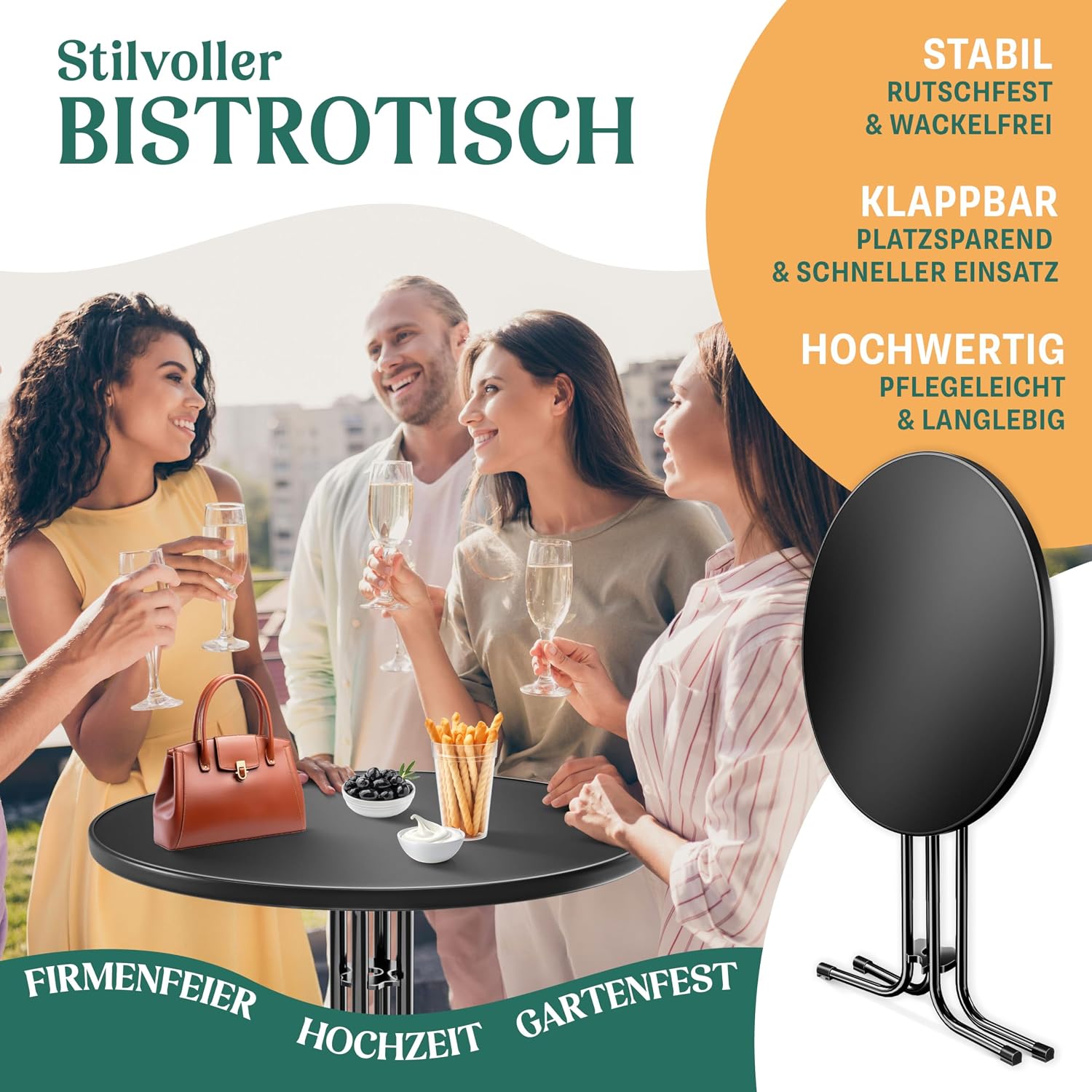 Detalle de KESSER® Stehtisch klappbar Ø70cm rund – robuster Bistro/Partytisch für Innen & Außen