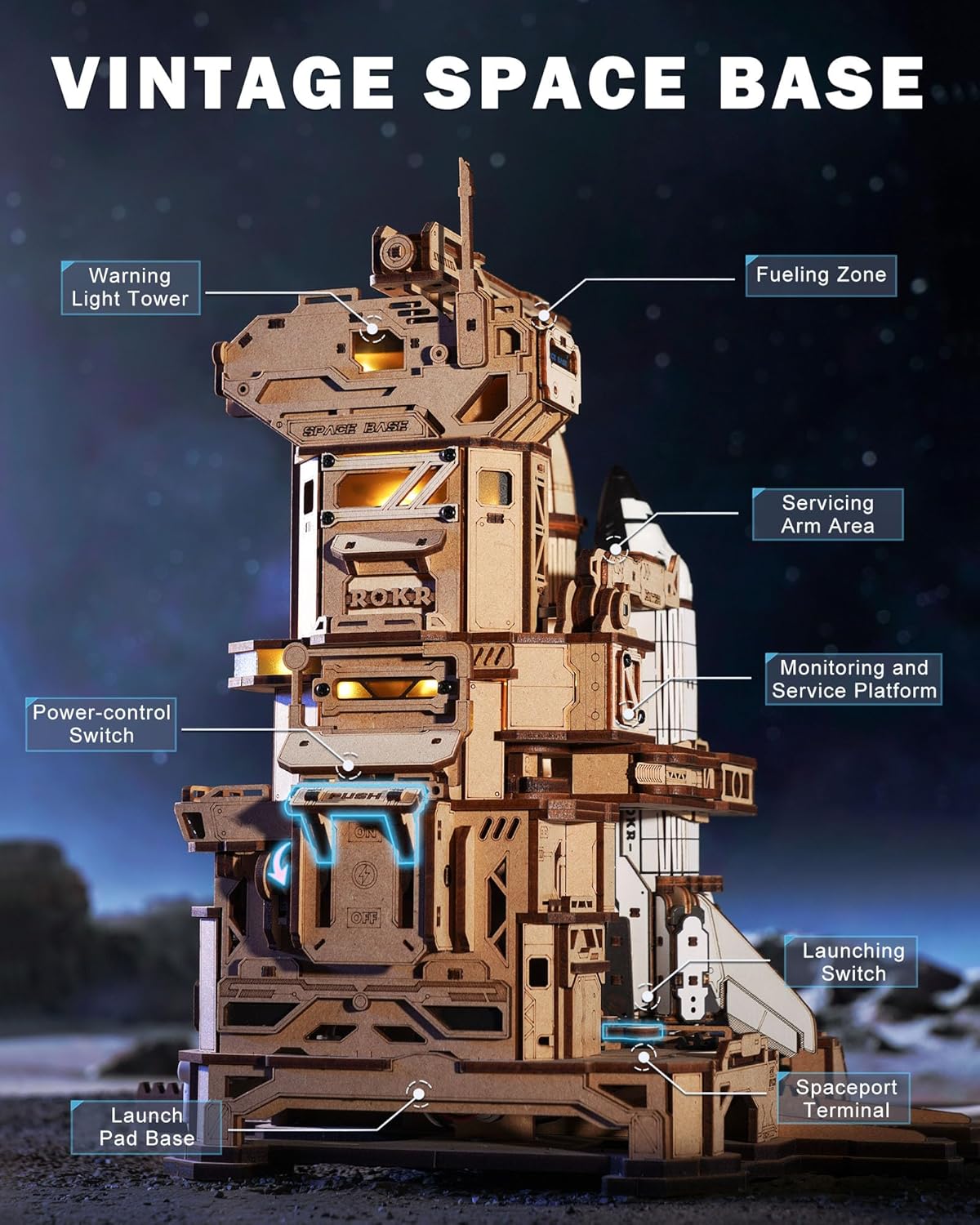 Detalle 2 de ROKR LKA02 Space Shuttle 3D Wooden Puzzle 🧩