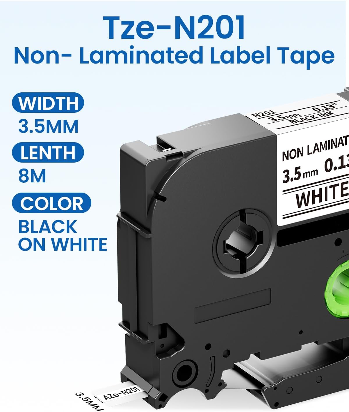 Detalle de Upwinning Tze-N201 3,5 mm Beschriftungsbänder – 3er‑Set für Brother P‑Touch H100R, H105, H100LB, D210, E110, E300
