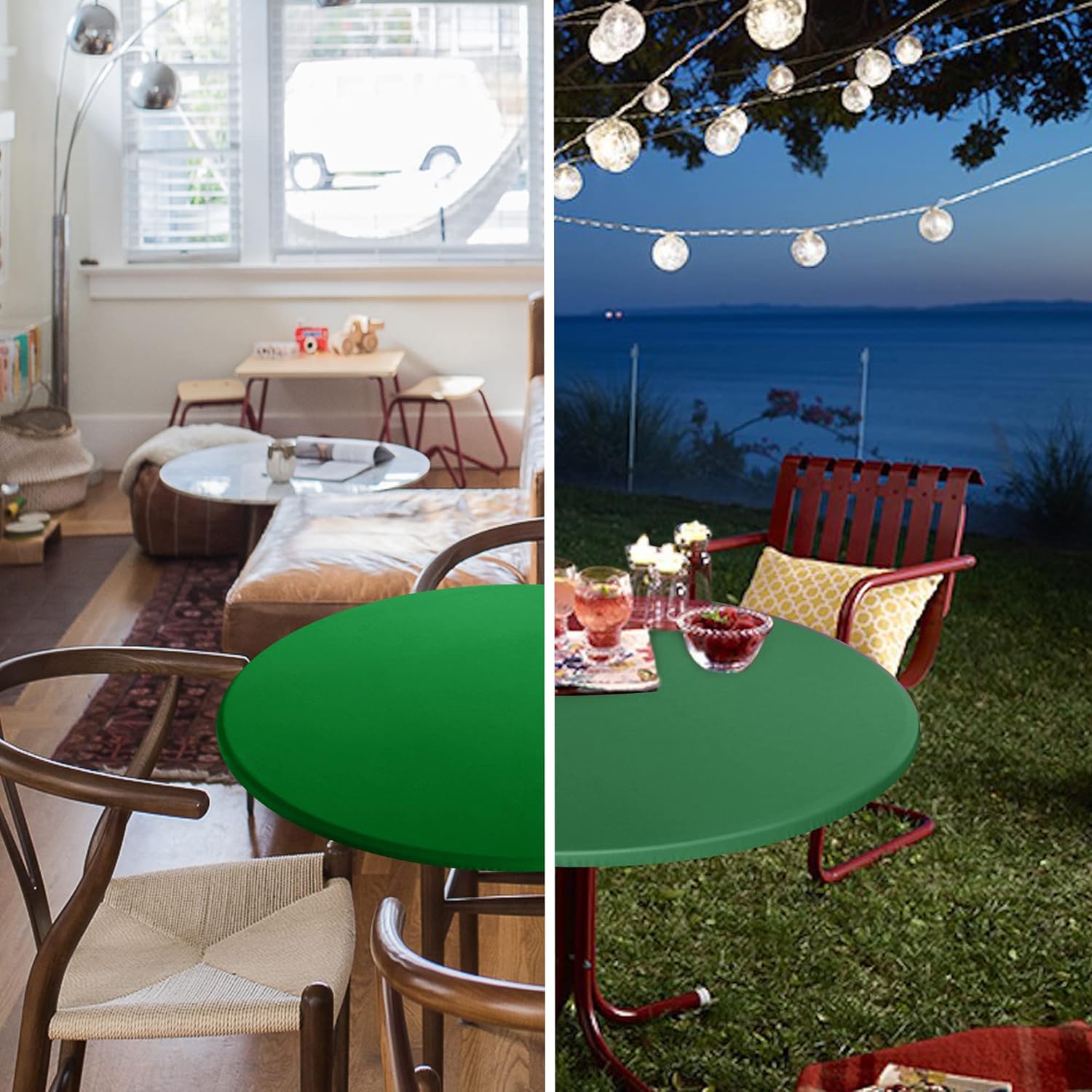 Thumbnail 1 de Obstal Fitted Round Green Table Cloth — Waterproof Elastic Cover for Indoor & Outdoor Tables