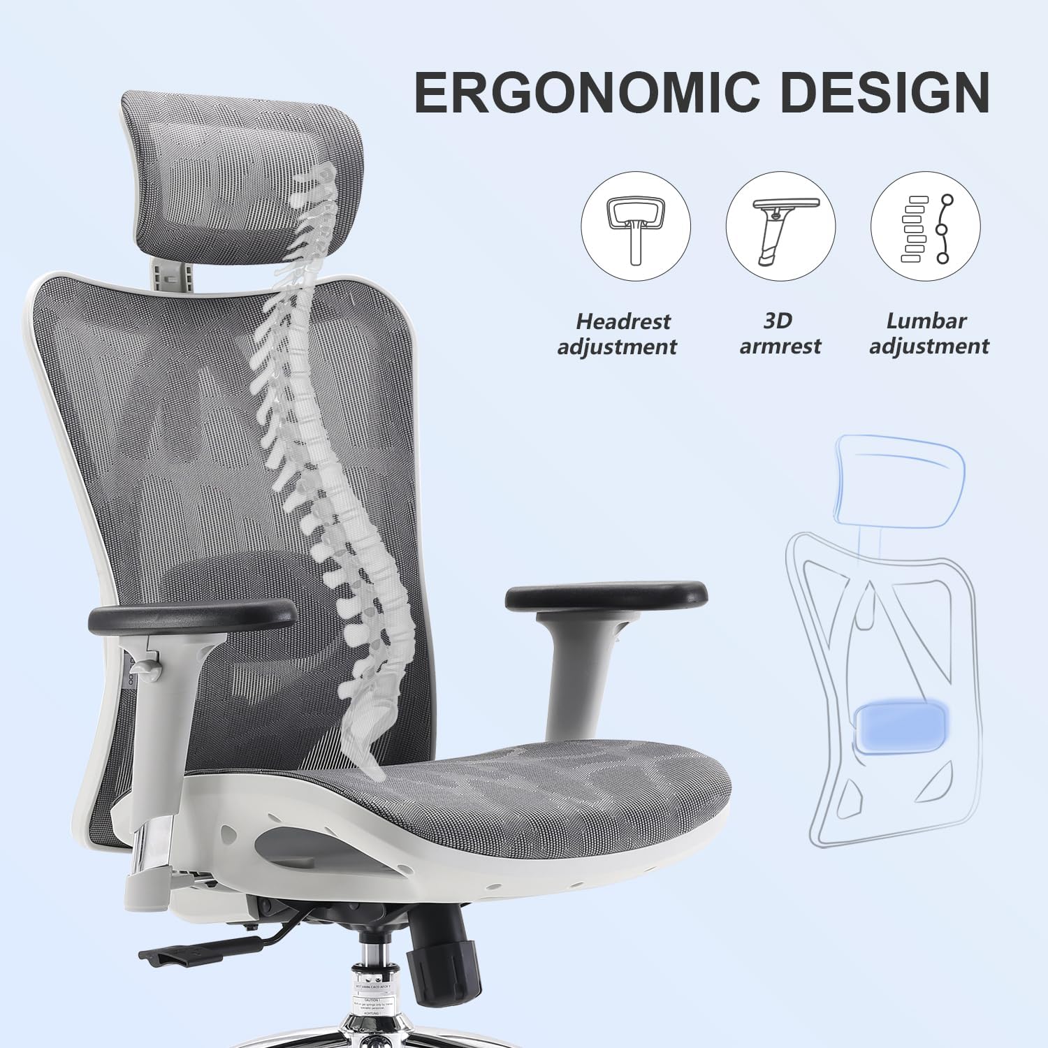 Detalle 2 de SIHOO M57: sedia ergonomica da ufficio con schienale alto, design traspirante e regolazione 3D