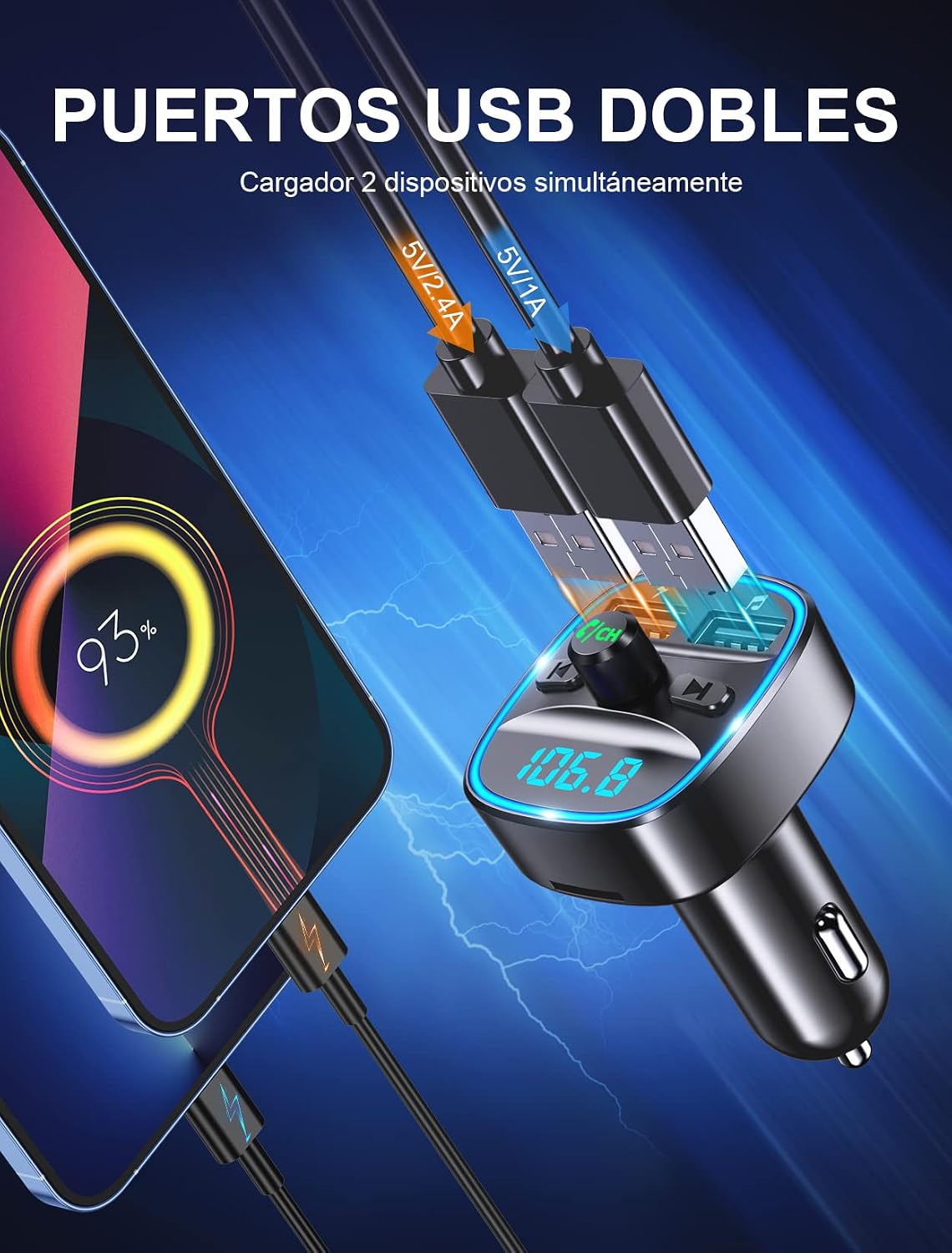 Thumbnail 1 de Mohard Transmisor FM Bluetooth Coche 2 puertos USB