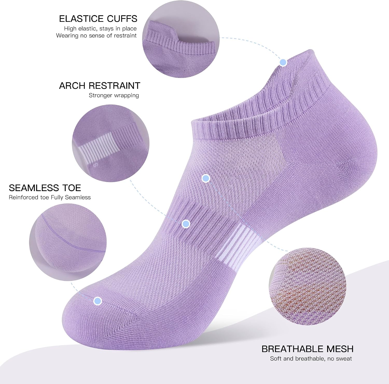 Detalle de YOJOOM Women's Running Socks 5 Pairs – Cotton Ankle Trainers, Breathable Low Cut Seamless Socks