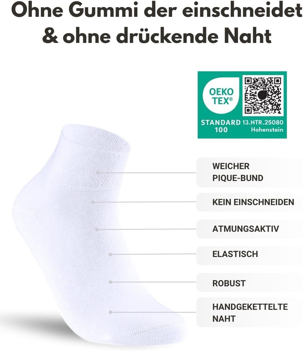 Detalle de sockenkauf24 10 Paar kurze Sportsocken Quarter – atmungsaktive Baumwoll- & Tennissocken für Damen & Herren
