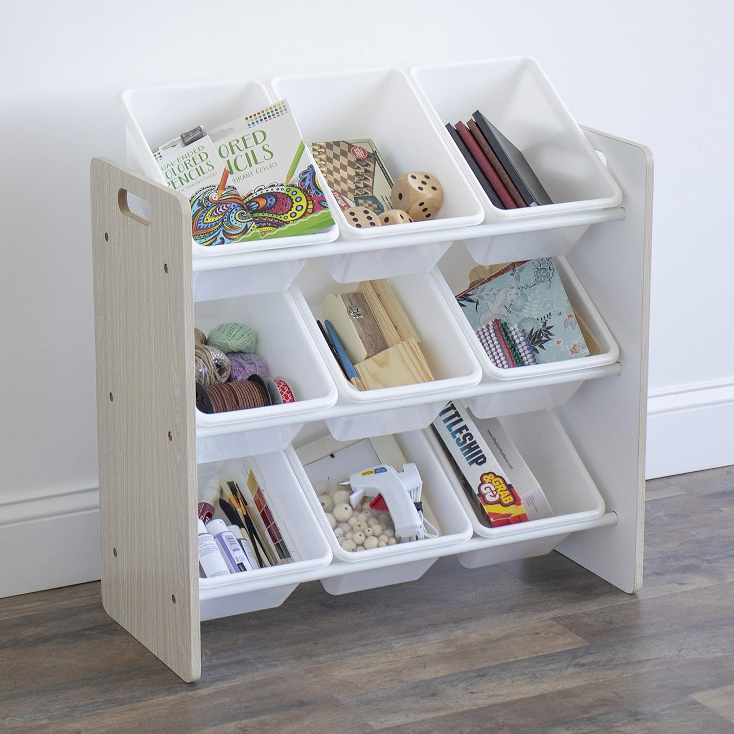 Thumbnail 1 de Humble Crew Wooden Toy Storage Organiser with 9 BPA-Free Bins (Sandwashed/White)