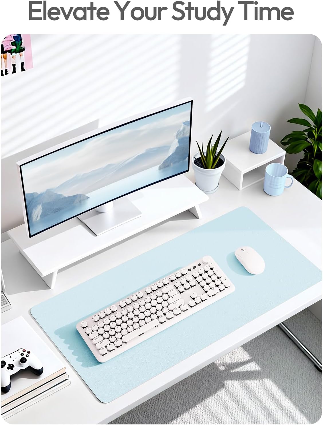 Thumbnail 5 de YSAGi 40" x 24" PU Leather Desk Mat, Waterproof, Baby Blue