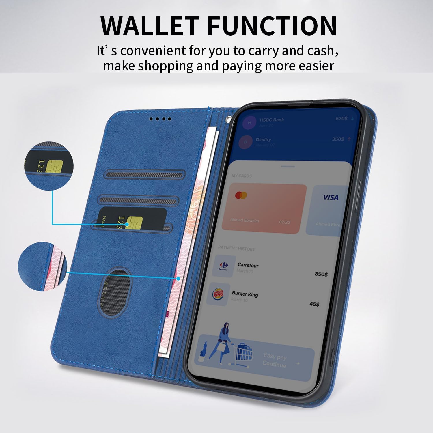 Detalle de CXTcase Samsung Galaxy S25 Hülle – PU-Leder Flip Case mit magnetischem Stoßschutz, blau