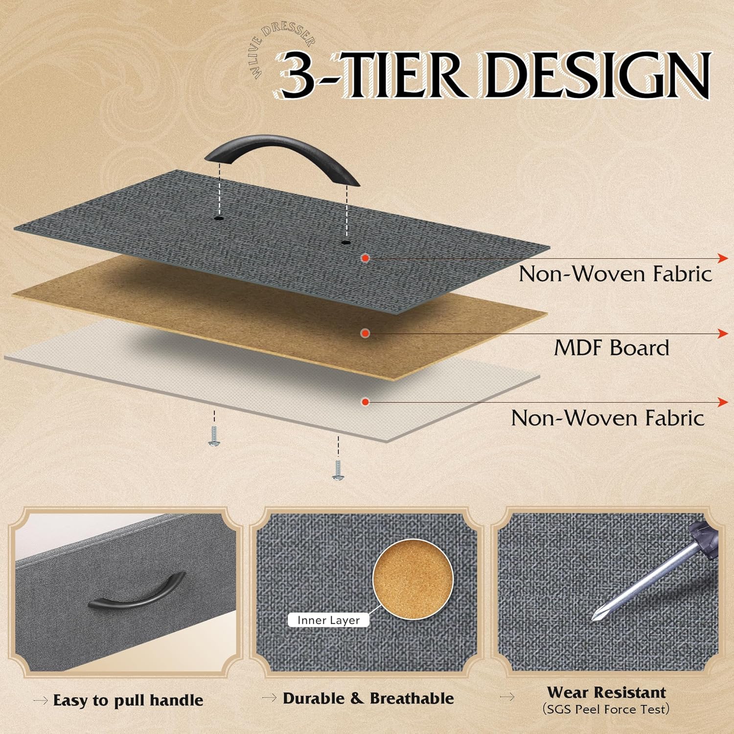 Thumbnail 5 de WLIVE Fabric Dresser 8-Drawer 31.7in