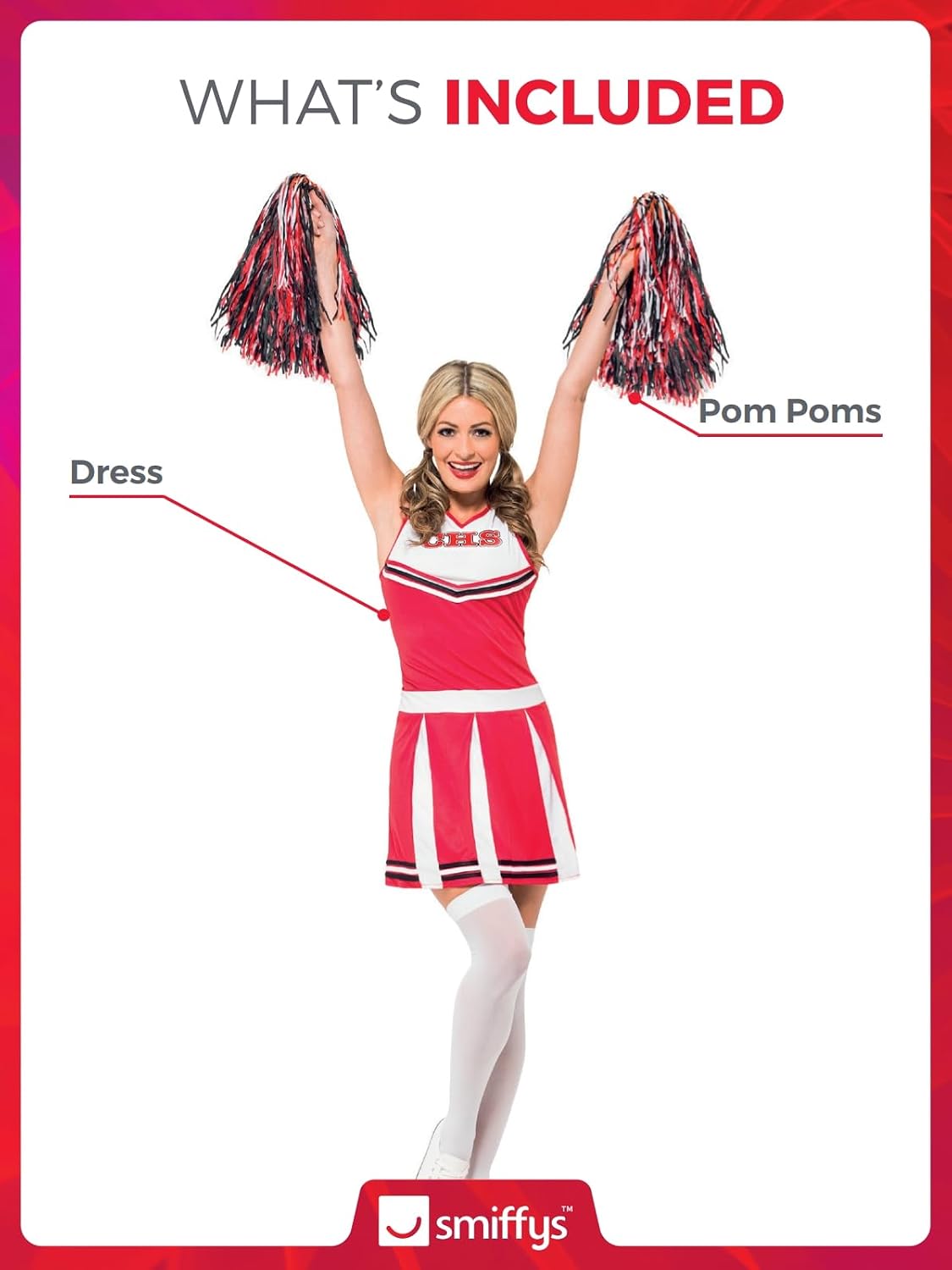 Detalle 2 de Smiffy's Cheerleader Costume Red Dress 32.5
