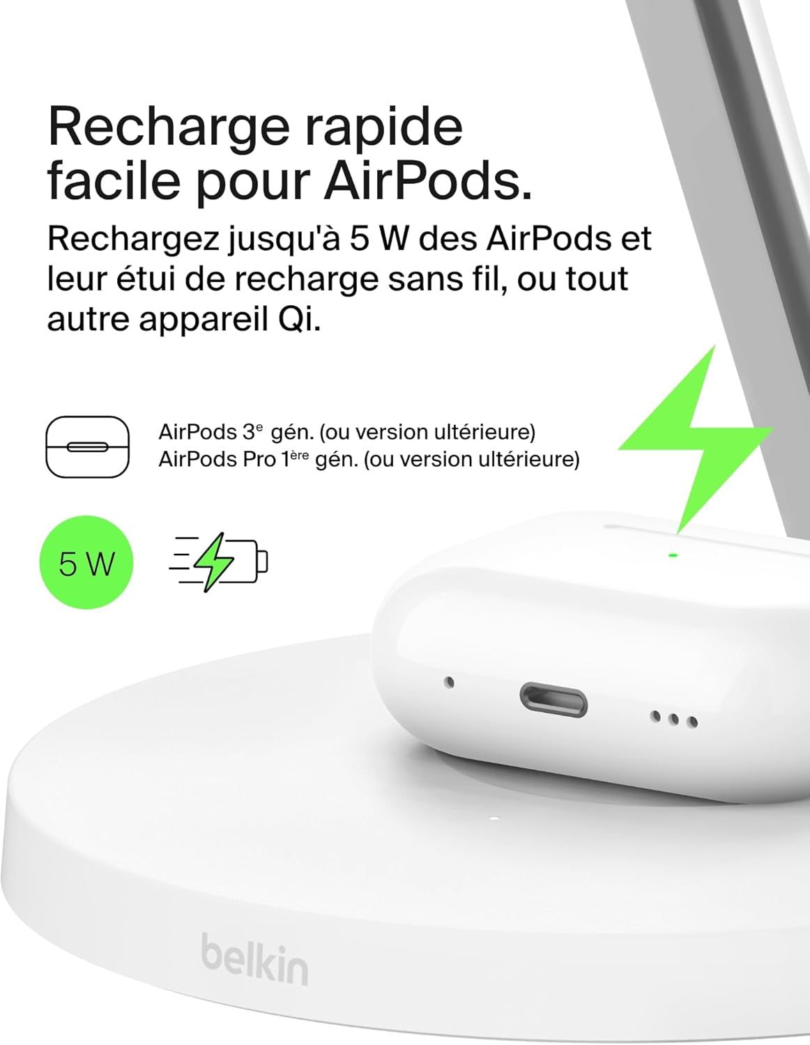 Detalle de Belkin BoostCharge Station 3-en-1 avec Qi2 | Chargeur MagSafe pour iPhone, Apple Watch et AirPods