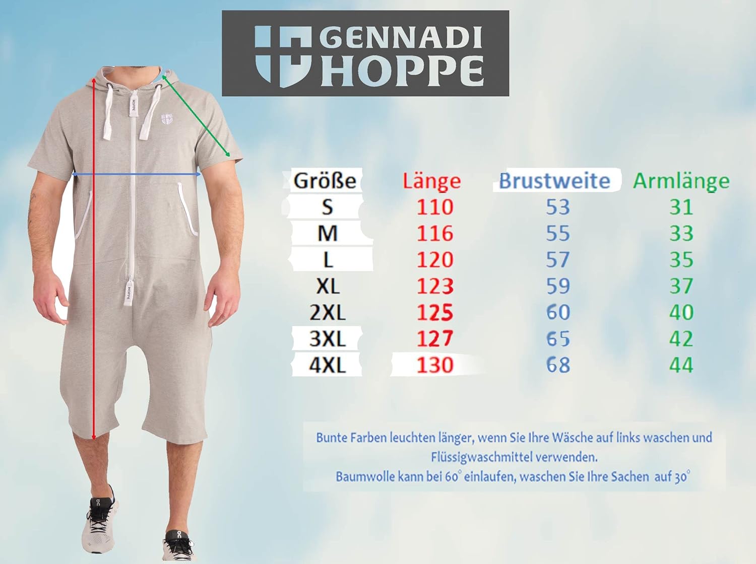 Thumbnail 4 de Gennadi Hoppe Herren Jumpsuit kurz – Overall Einteiler Jogger für den Sommer