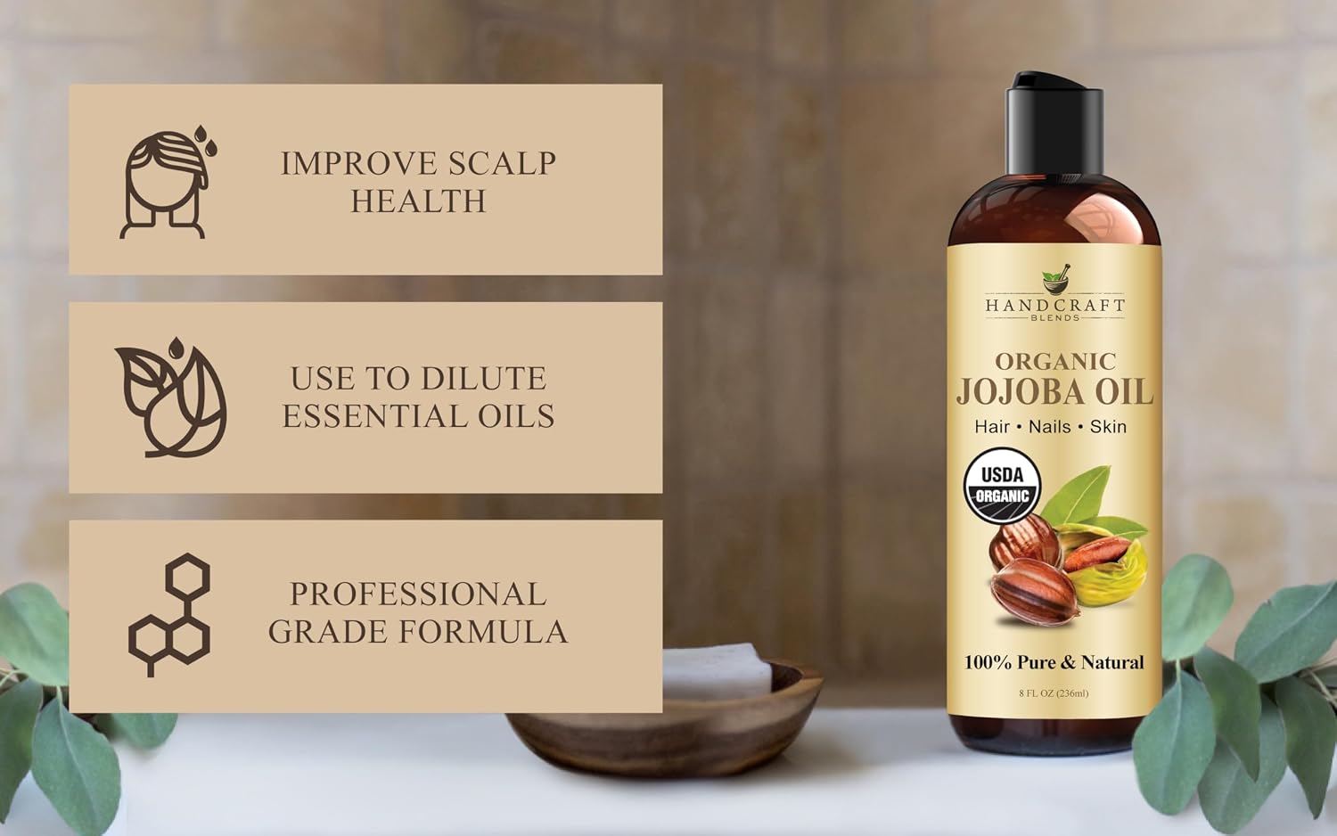Detalle 1 de Handcraft Blends jjborg8 Organic Jojoba Oil, 236 ml, Cold-Pressed