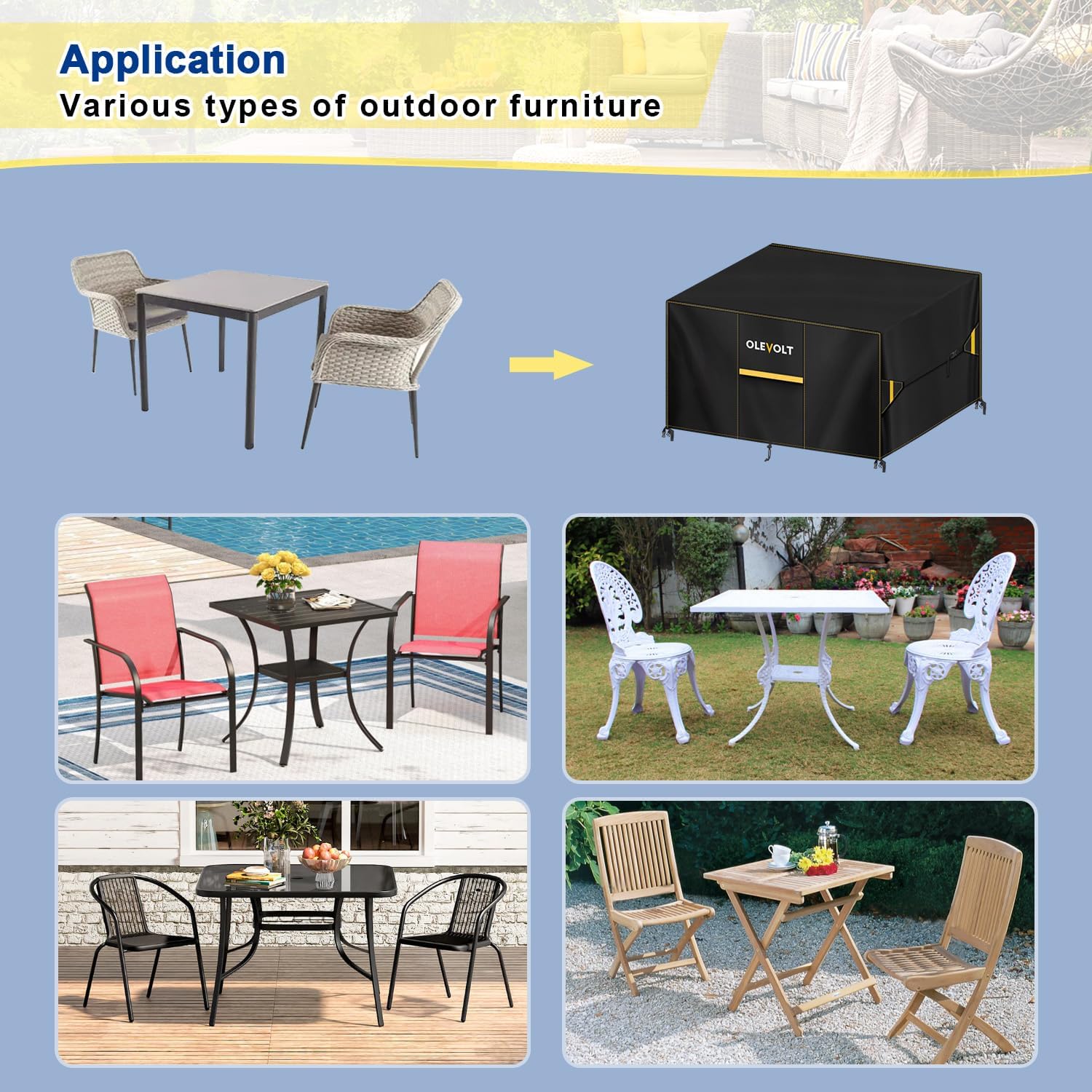 Thumbnail 6 de OLEVOLT OLE011EU tuinmeubelhoes van 600D Oxford, waterdicht, 120 x 65 x 74 cm
