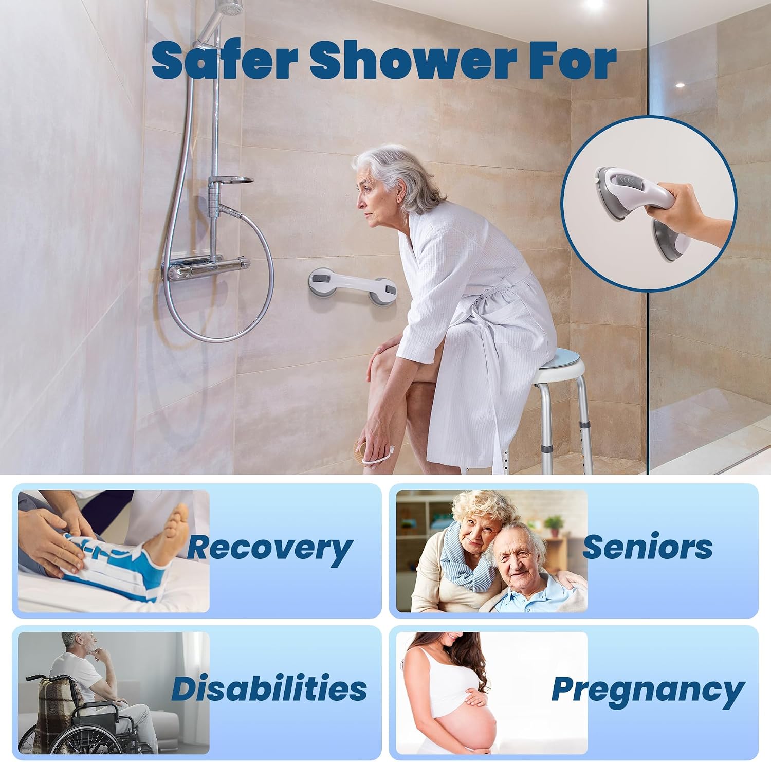 Thumbnail 6 de Careboda DR3110 Swivel Shower Chair with Grab Bar, 360° Seat, Adjustable Height