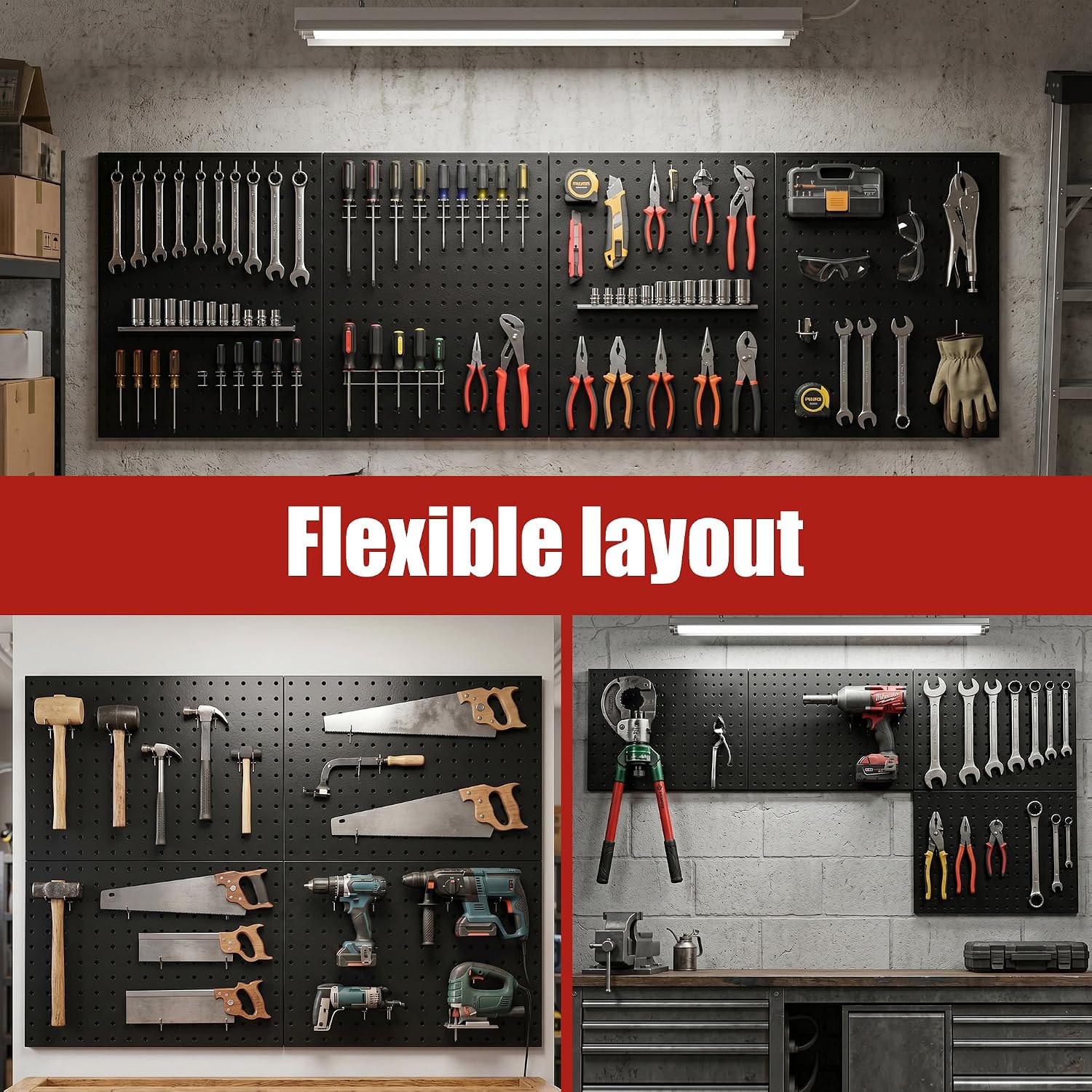 Thumbnail 6 de 7S garage 16*12 Metal Pegboard Organizer, 4 Panels with 50 Hooks