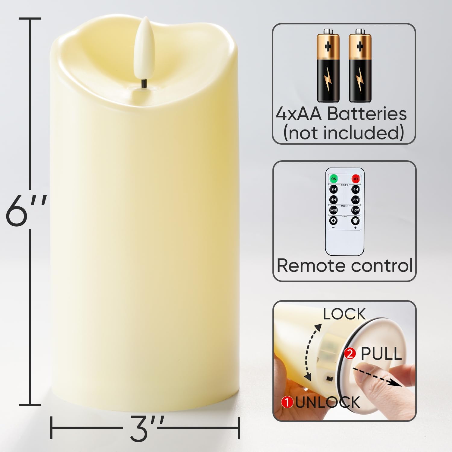 Thumbnail 6 de Homemory 6×3 LED flameless pillar candles, set of 2 🕯