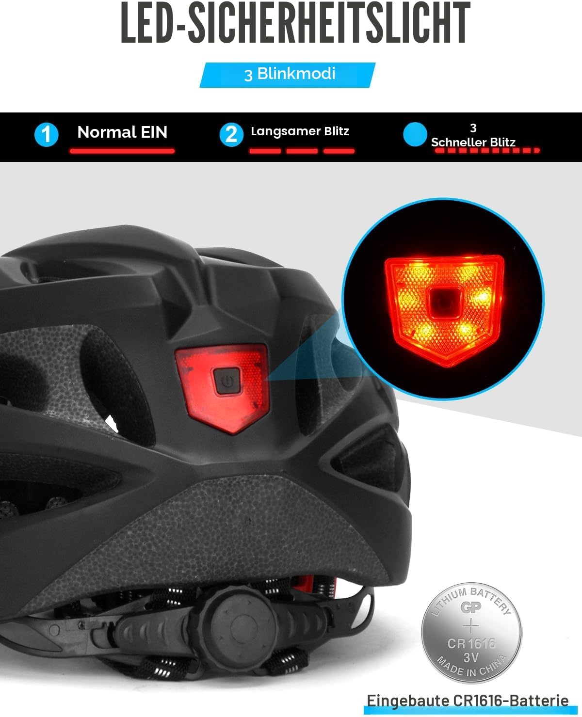 Detalle de Fahrradhelm Erwachsene mit LED-Licht – Cityhelm Urban verstellbar 57–62 cm (PC-Schale/EPS) für Damen & Herren
