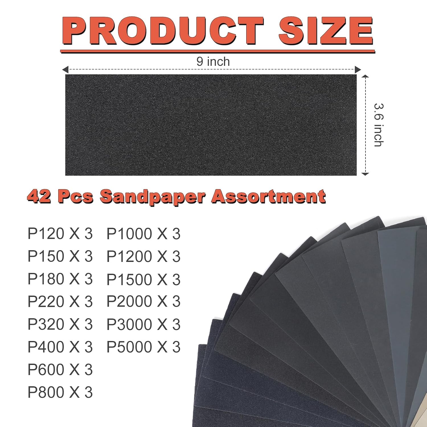 Detalle 2 de BMOTL Wet Sanding Paper, 42 Wet/Dry Sheets, 120–5000 Grit Silicon Carbide
