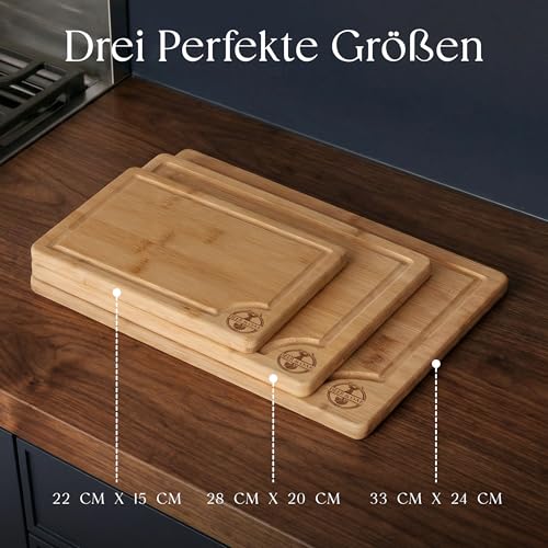 Detalle de Deer & Oak Schneidebrett-Set aus Bambus 3-teilig – vorgeölt, mit Saftrille und Griffen