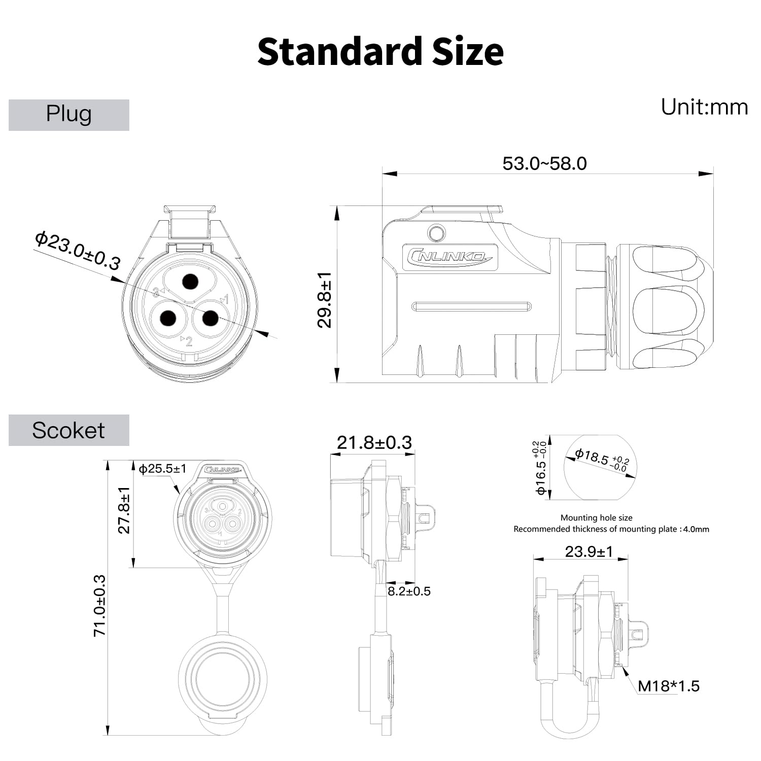 Thumbnail 4 de CNLINKO LP-16 Industrial Waterproof Connector IP68: 3‑pin aviation-style plug and socket