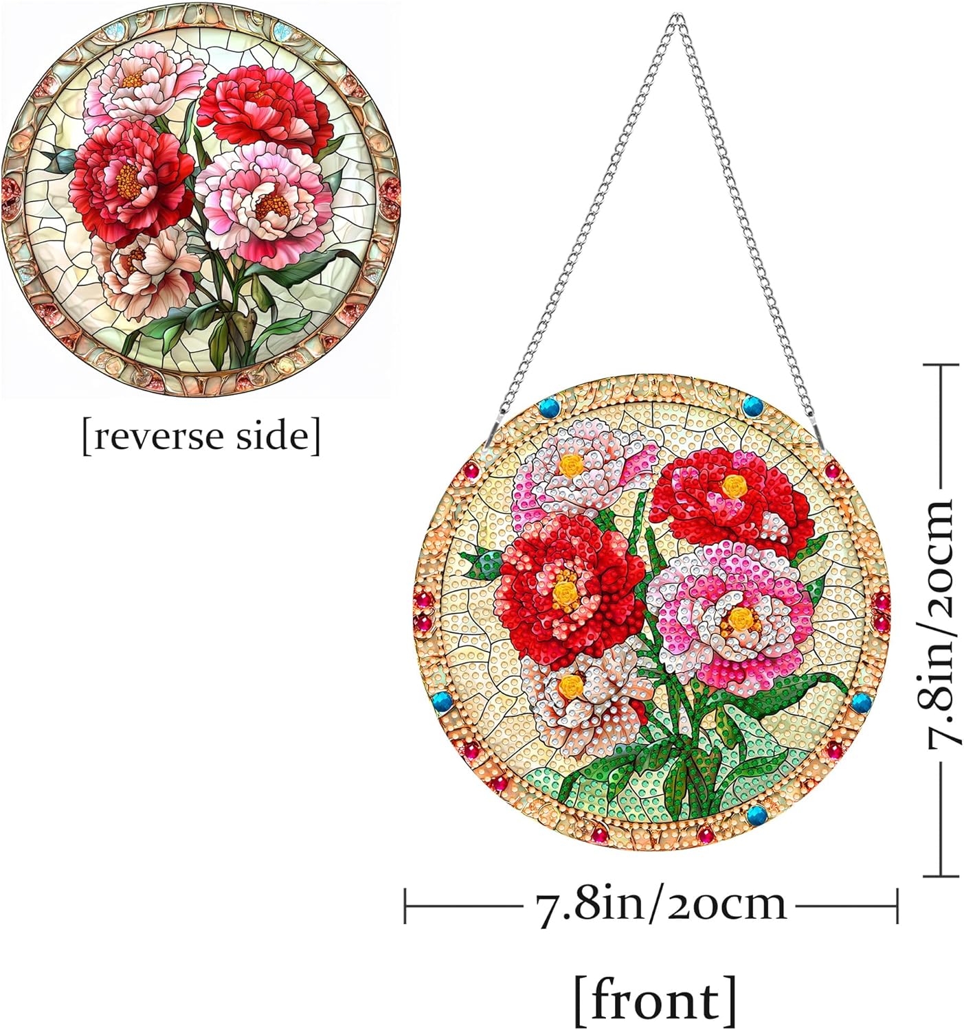 Thumbnail 1 de Pavemlo Doppelseitiges Acrylbrett Diamond Painting Anhänger & Fensterbilder Set mit Kette (Blume) – DIY Kristallmalerei, 20x20 cm