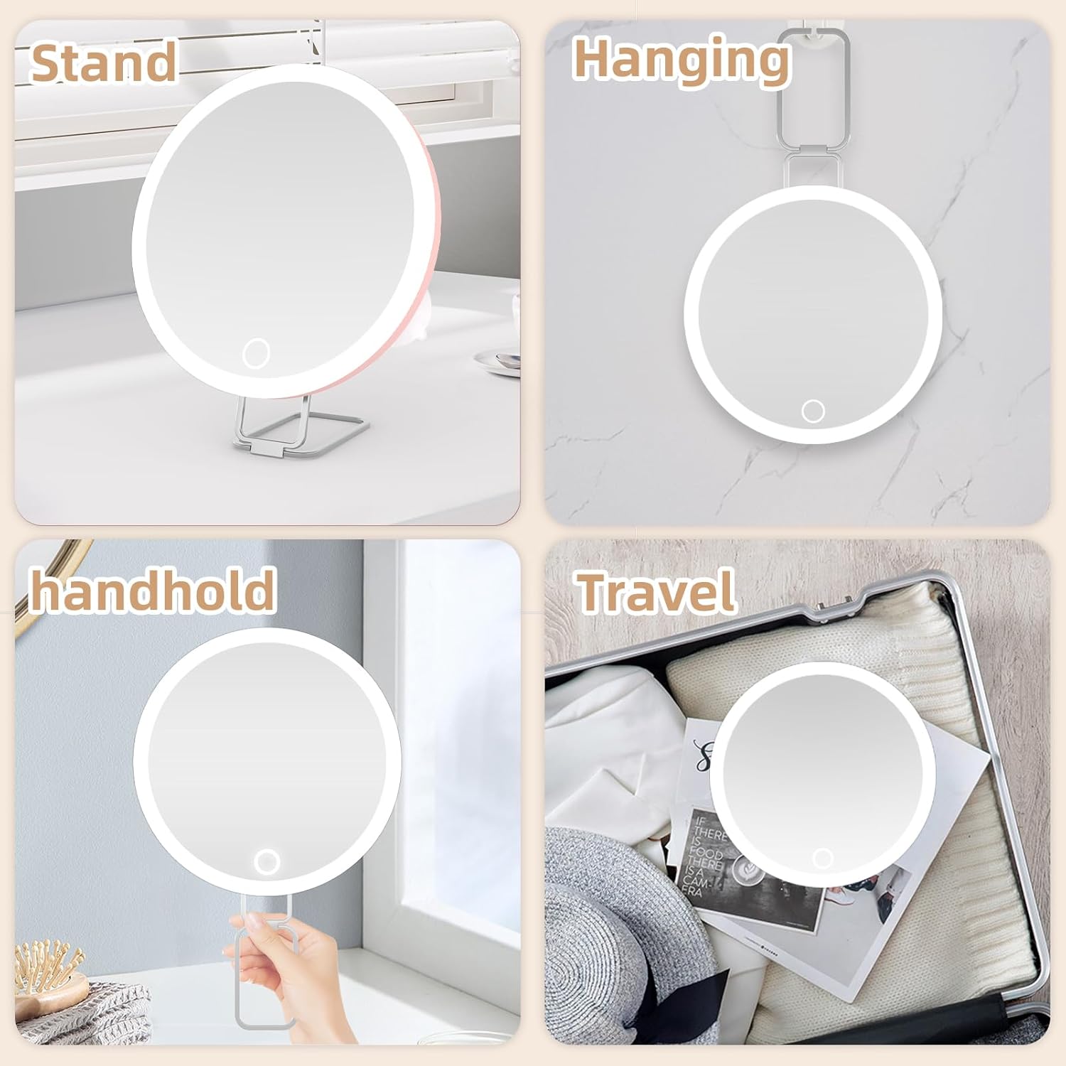 Detalle de Miroir grossissant x20 lumineux grand miroir 15,2 cm avec 3 ventouses, support 360° et éclairage rechargeable (pince à épiler, ciseaux)