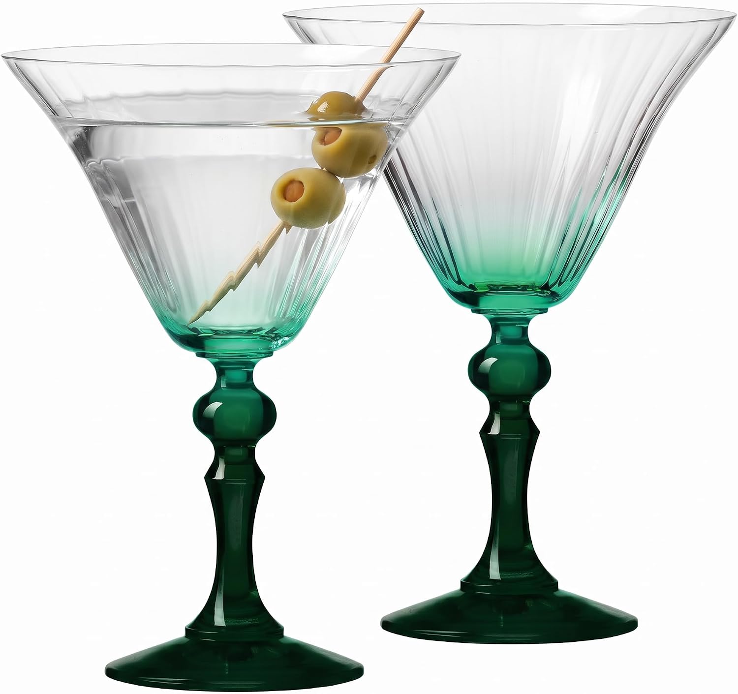 Detalle de KROSNO Bubble – kieliszki do martini i koktajli, zielona nóżka, 2 × 170 ml