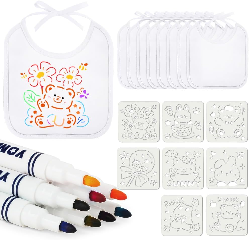 Detalle de Aolso Bambino bavaglino bianco fai da te con kit per pittura (cotone, retro impermeabile)