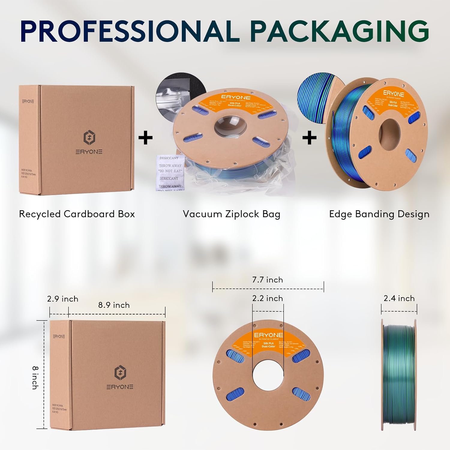 Thumbnail 5 de ERYONE Dual Zweifarbig PLA „Seide Blau & Grün“ (1,75 mm) – 1-kg-Spule mit Silk-Effekt