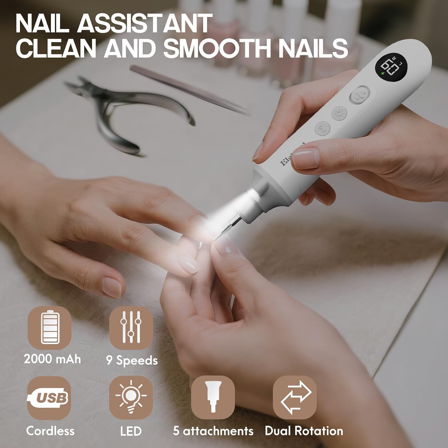 Detalle de Eletorot AOL02 Electric Nail File Set, Cordless 5-in-1 Manicure & Pedicure Kit