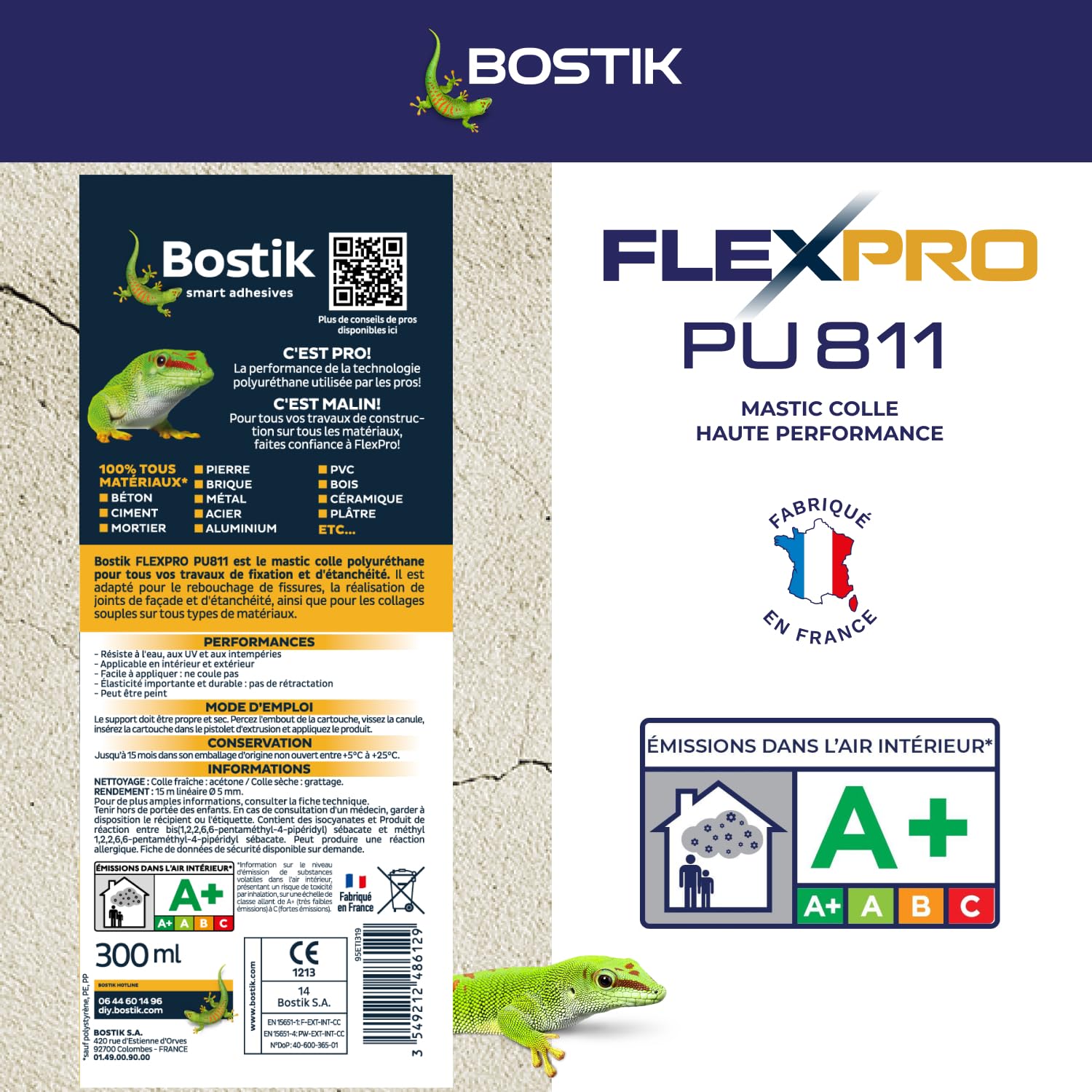 Detalle de Bostik Mastic Colle Flexpro PU811 – Colle et Jointe Tous Matériaux, 300 ml, Blanc