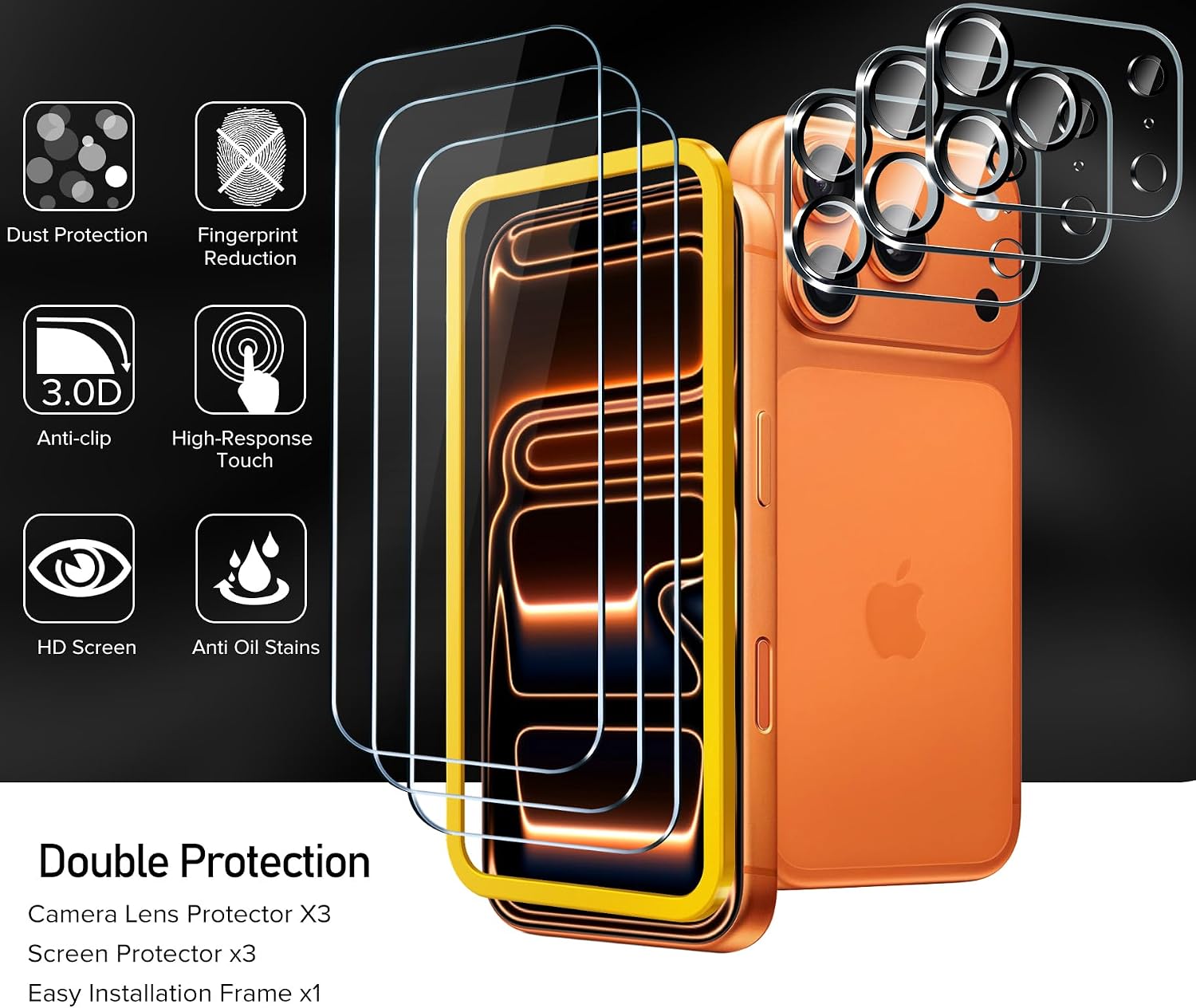Thumbnail 4 de ivoler Alignment Aid Screen Protector Kit for iPhone 17 Pro (6.3-Inch) – 3 Screen Protectors and 3 Camera Lens Protectors