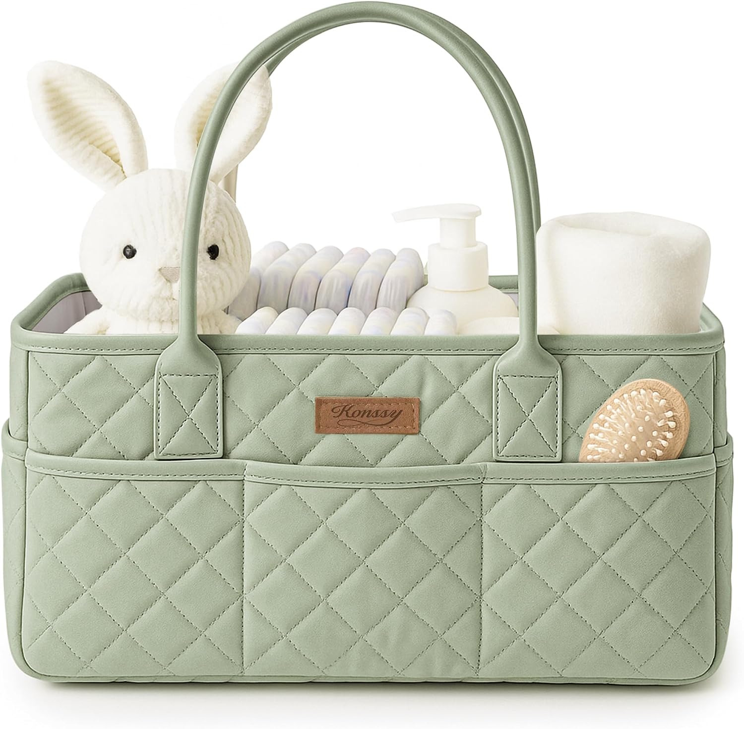 Detalle de Konssy LLMMB-WL Baby Diaper Caddy, Fog Green Quilted Organizer with Removable Divider