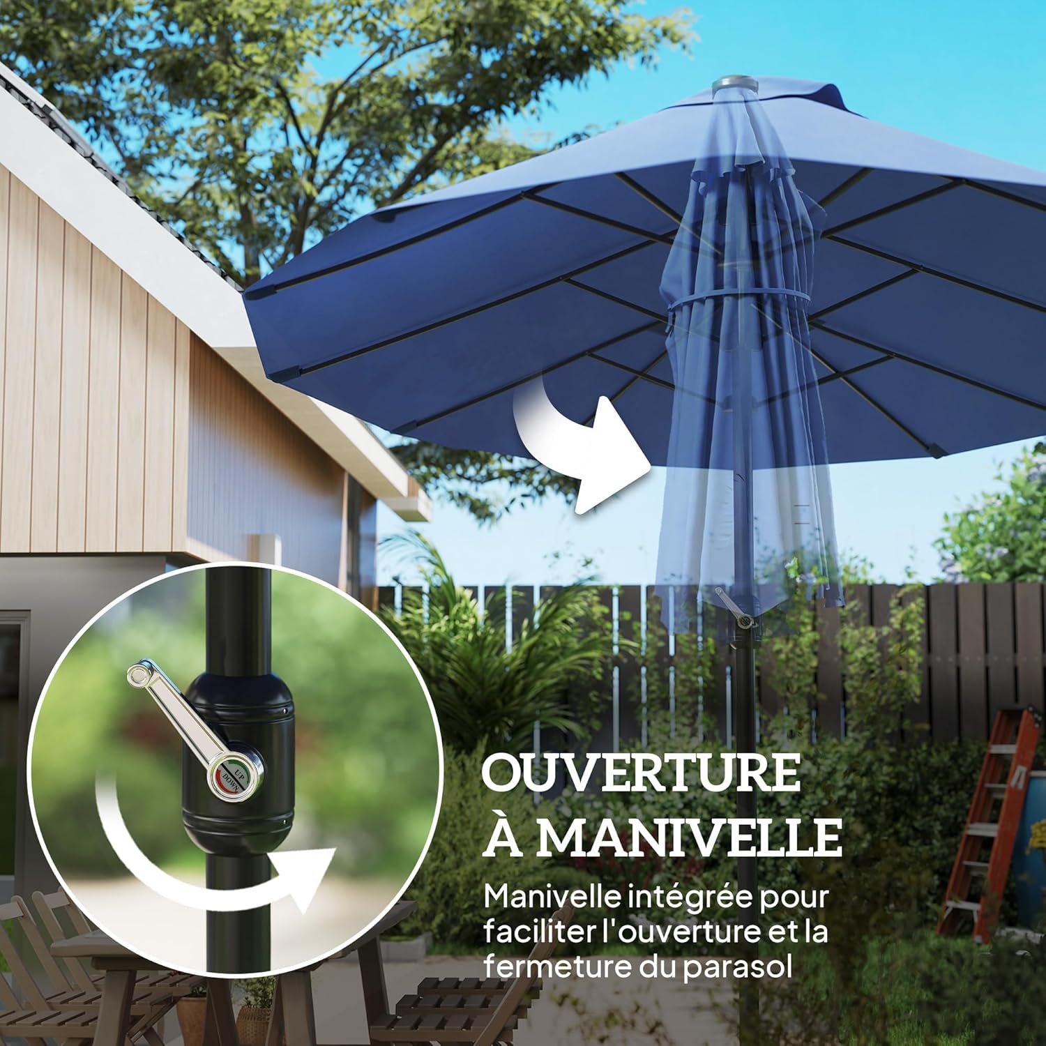 Thumbnail 3 de Outsunny Parasol de jardin double rectangulaire 4,6 x 2,7 x 2,4 m — cadre acier, toile 180 g/m², manivelle