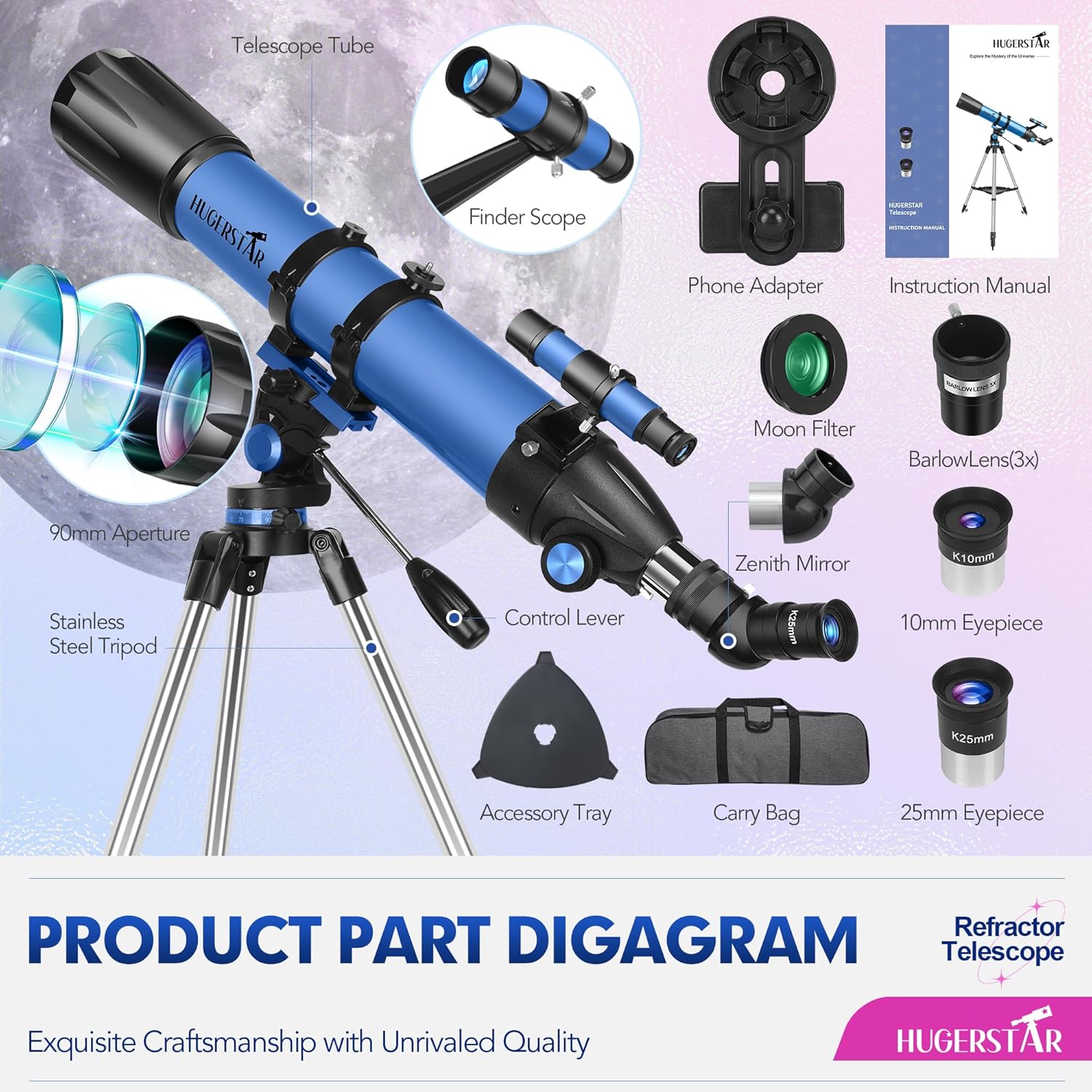 Thumbnail 5 de HUGERSTAR 90mm Aperture Refractor Telescope 800mm