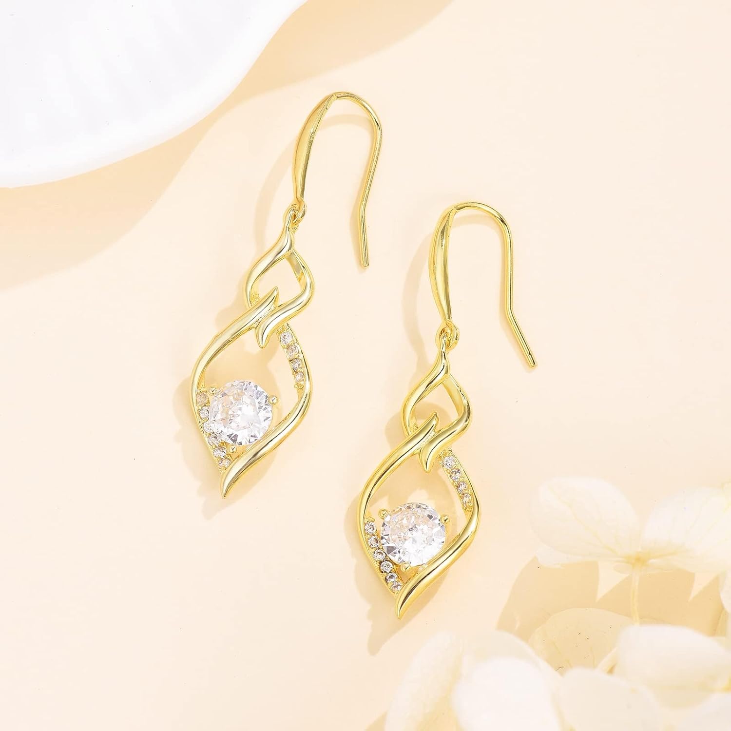Thumbnail 4 de MASOP Ohrringe Silber 925/Gold Hängend mit AAA Zirkonia – Lange Ohrhänger, 2,6 × 1,2 cm, vergoldet
