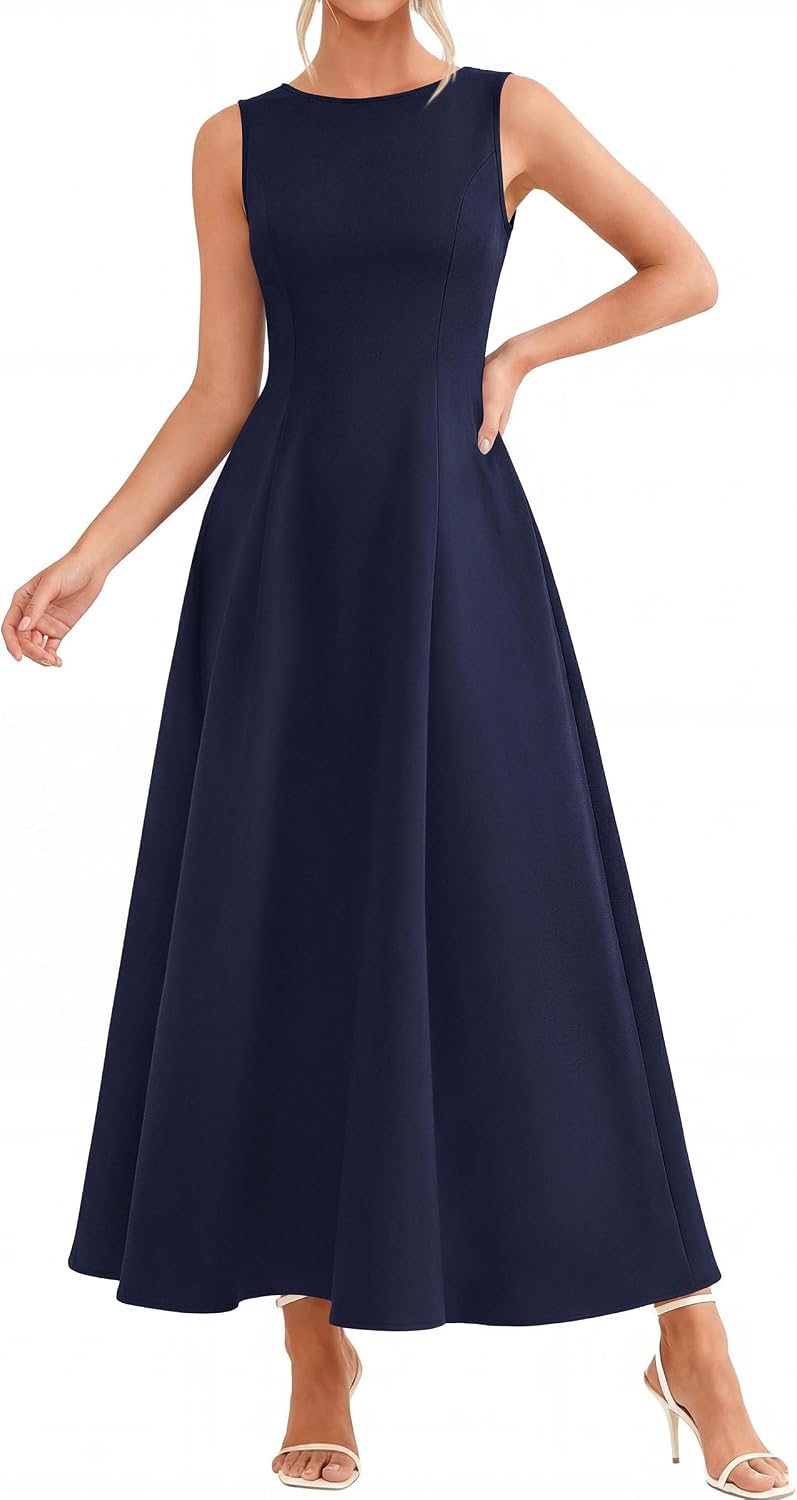 Detalle de PRETTYGARDEN Women's Sleeveless Summer Elegant Maxi Dress with Pockets