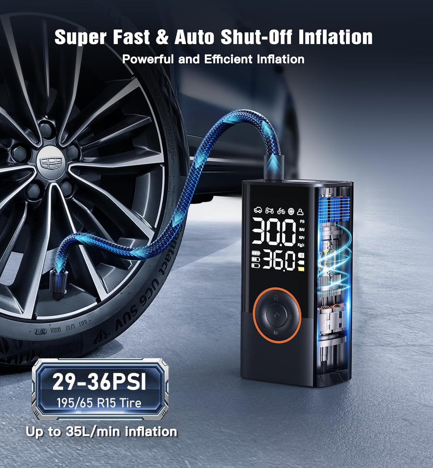 Detalle de Tire Inflator Portable Air Compressor with Digital Gauge 150 PSI